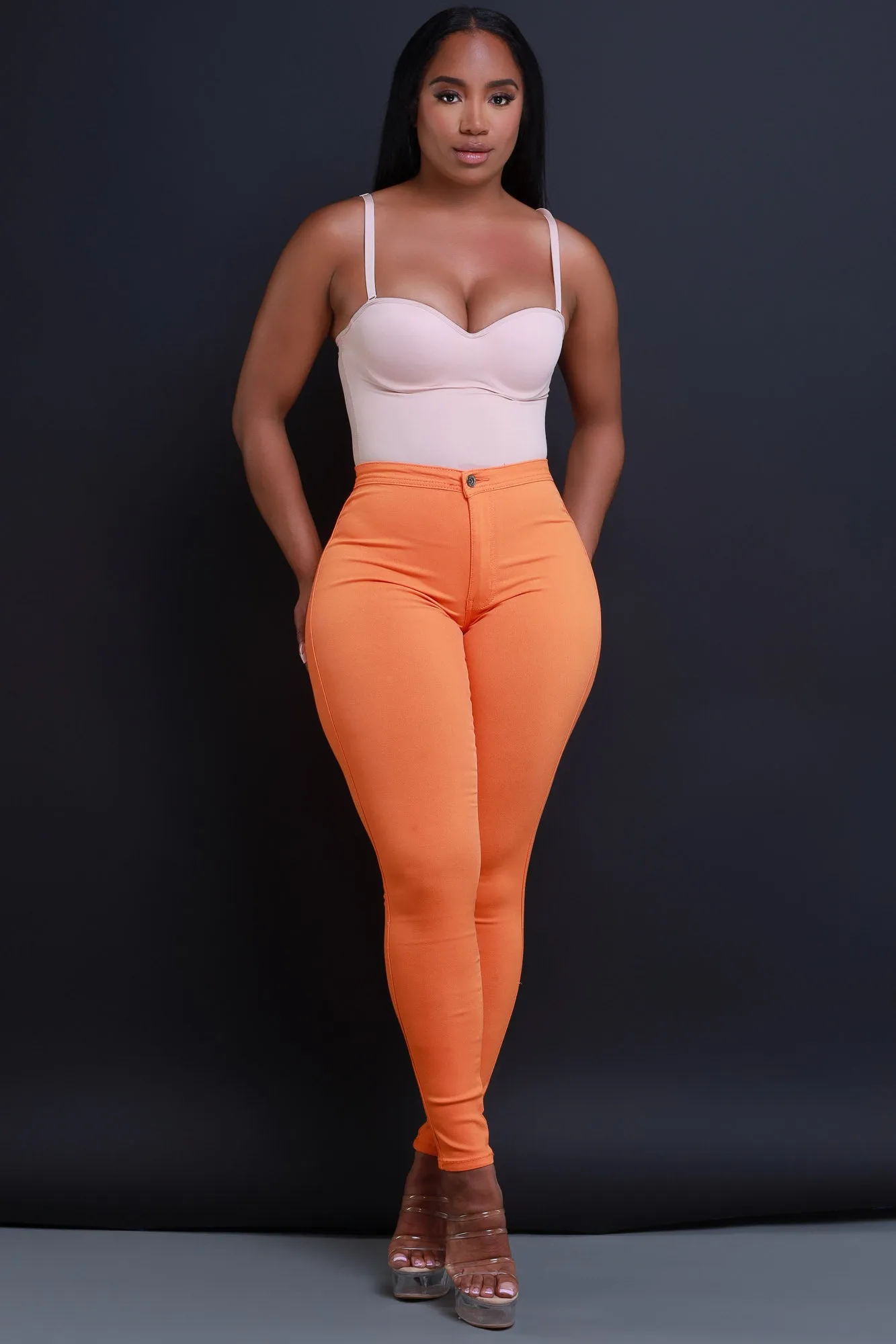 $15.99 Super Swank High Waist Stretchy Jeans - Orange