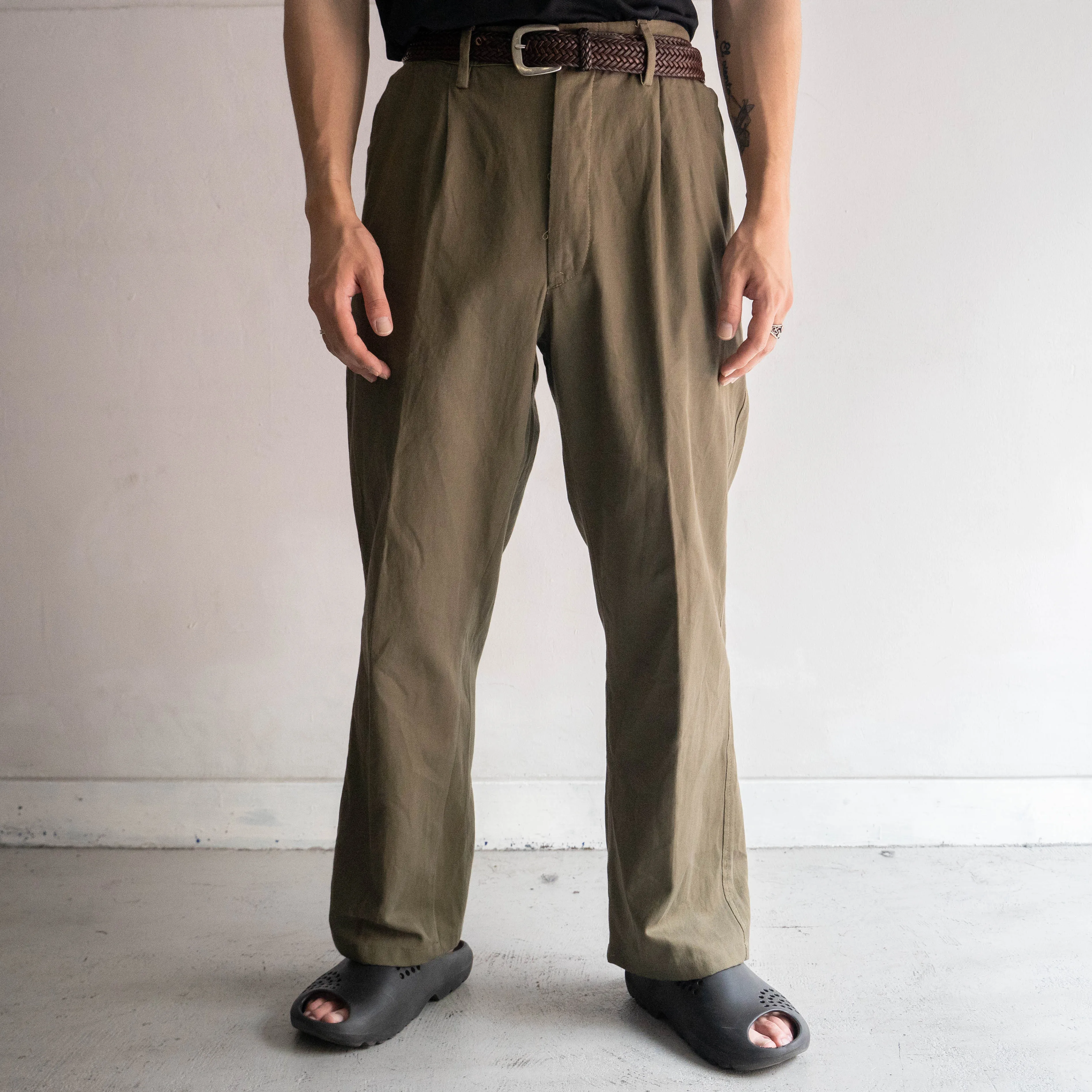 1960-70s Italy military olive cotton twill pants 'with mountain pocket'