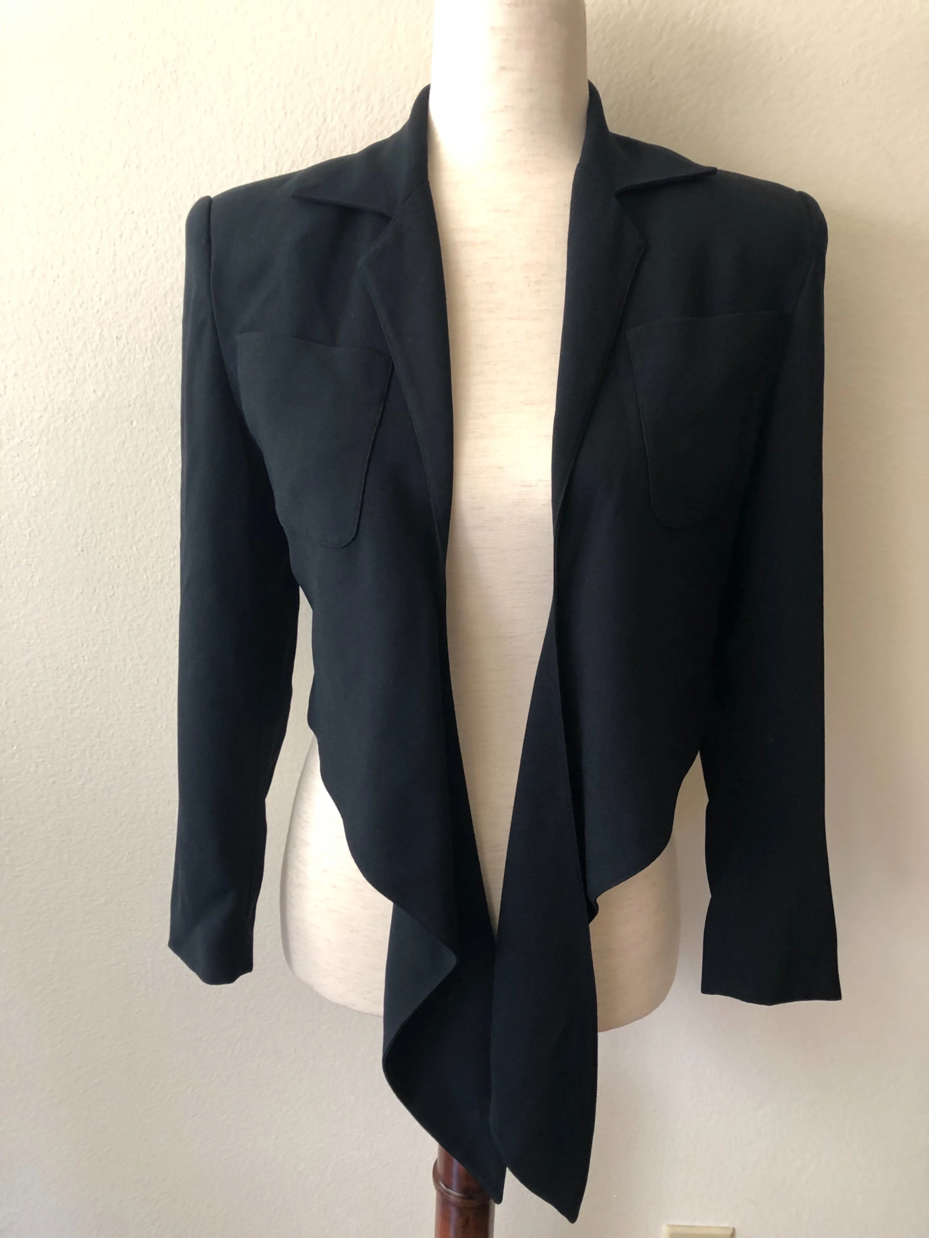 '90s Black Cropped Tie Front Jacket by Kenar