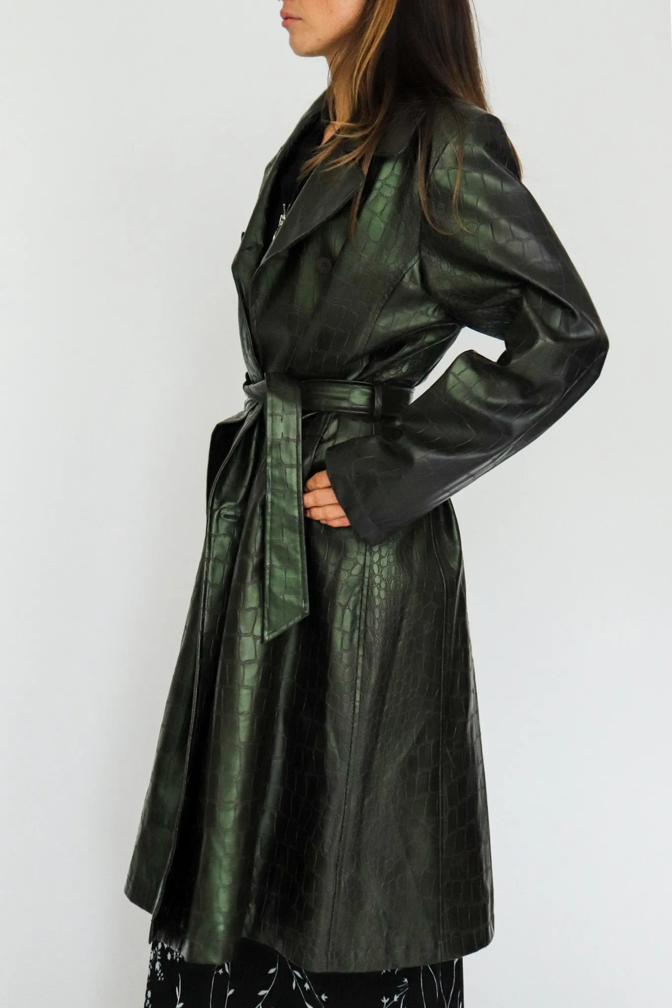 90s PVC Green Faux Snakeskin Coat