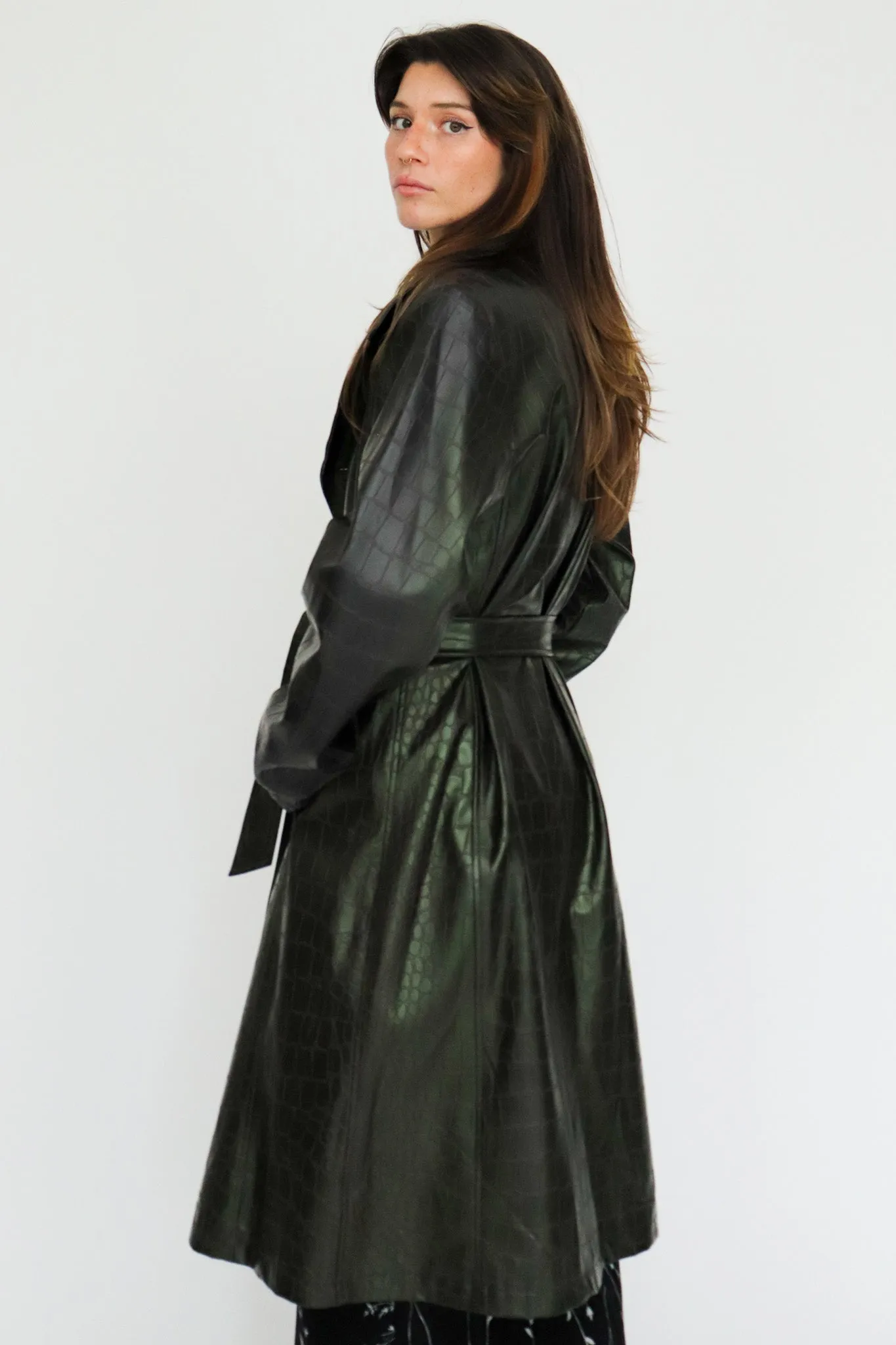 90s PVC Green Faux Snakeskin Coat