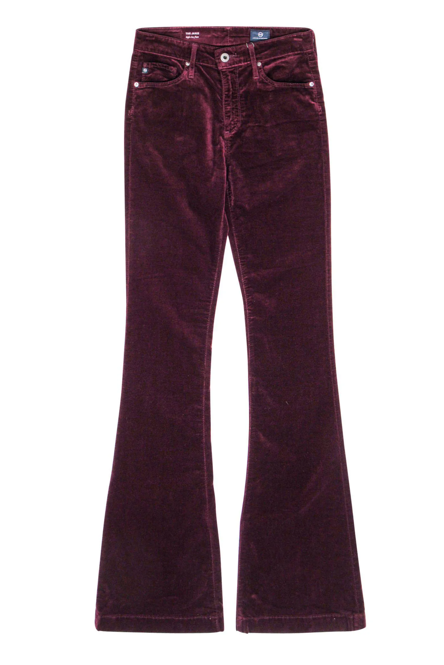 AG Adriano Goldschmied - Wine Velvet ‘The Janis’ High-Rise Flared Pants Sz 26