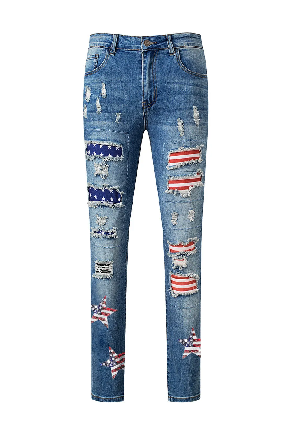 Patriotic American Flag Star Graphic Straight Leg Jeans for Men/Women - Stylish Casual Denim Pants