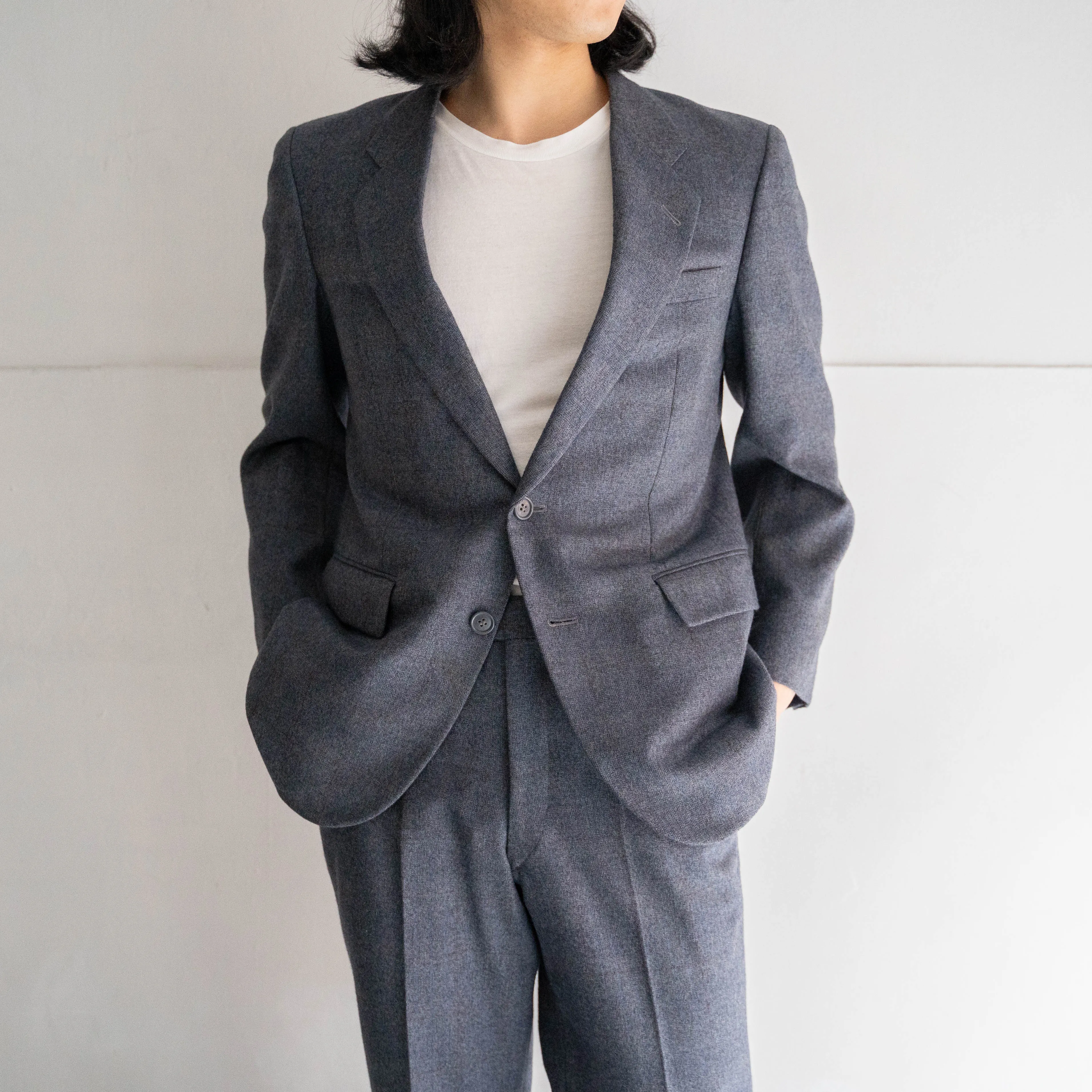 around 1980s Japan vintage gray base checked wool set up