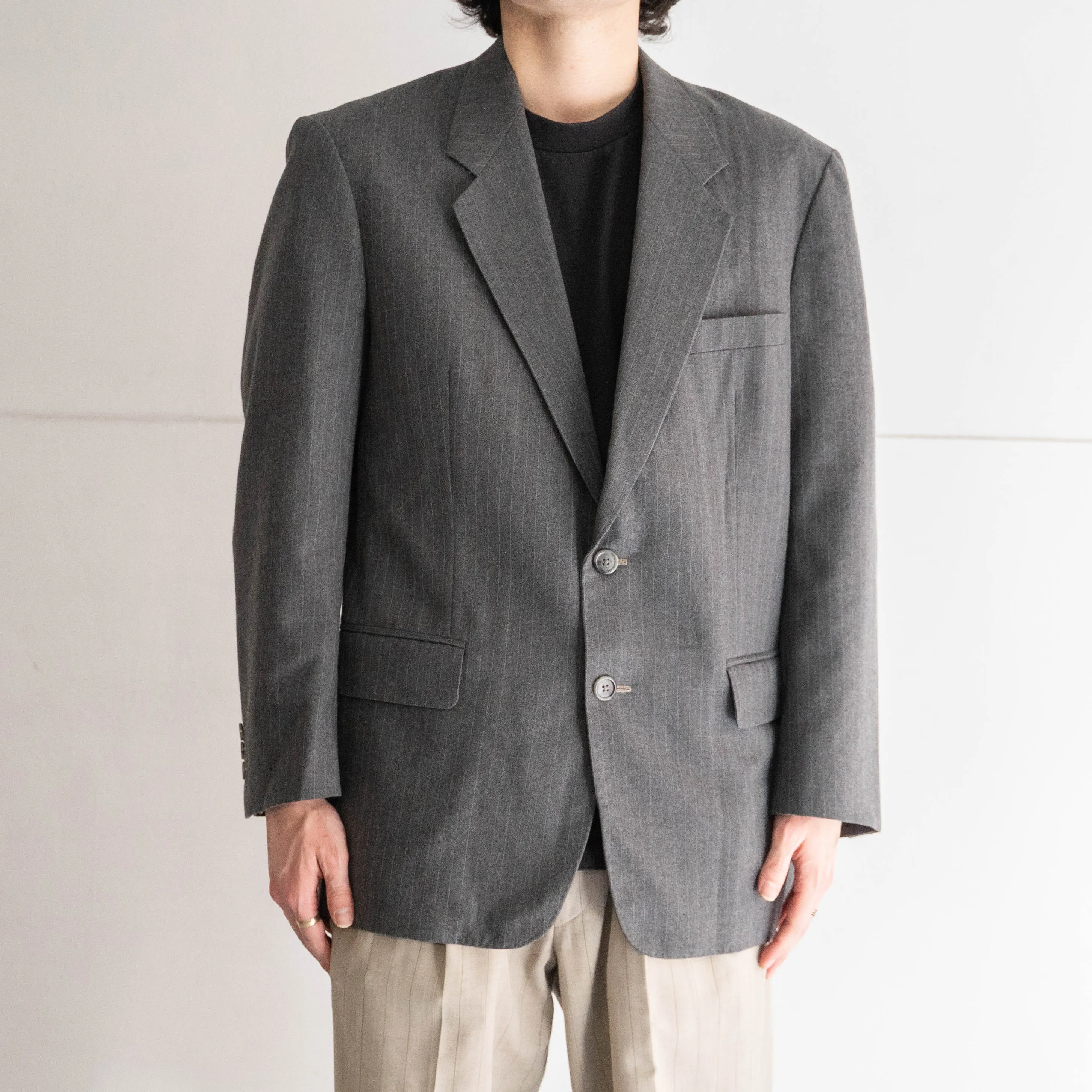 around 1980s japan vintage gray striped tailored jacket