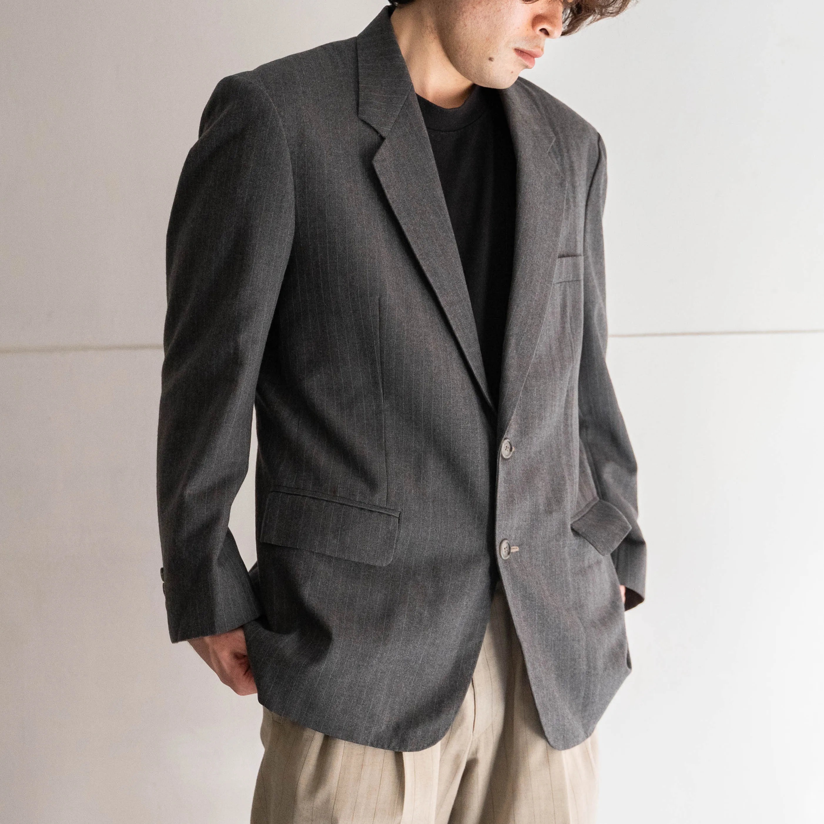 around 1980s japan vintage gray striped tailored jacket