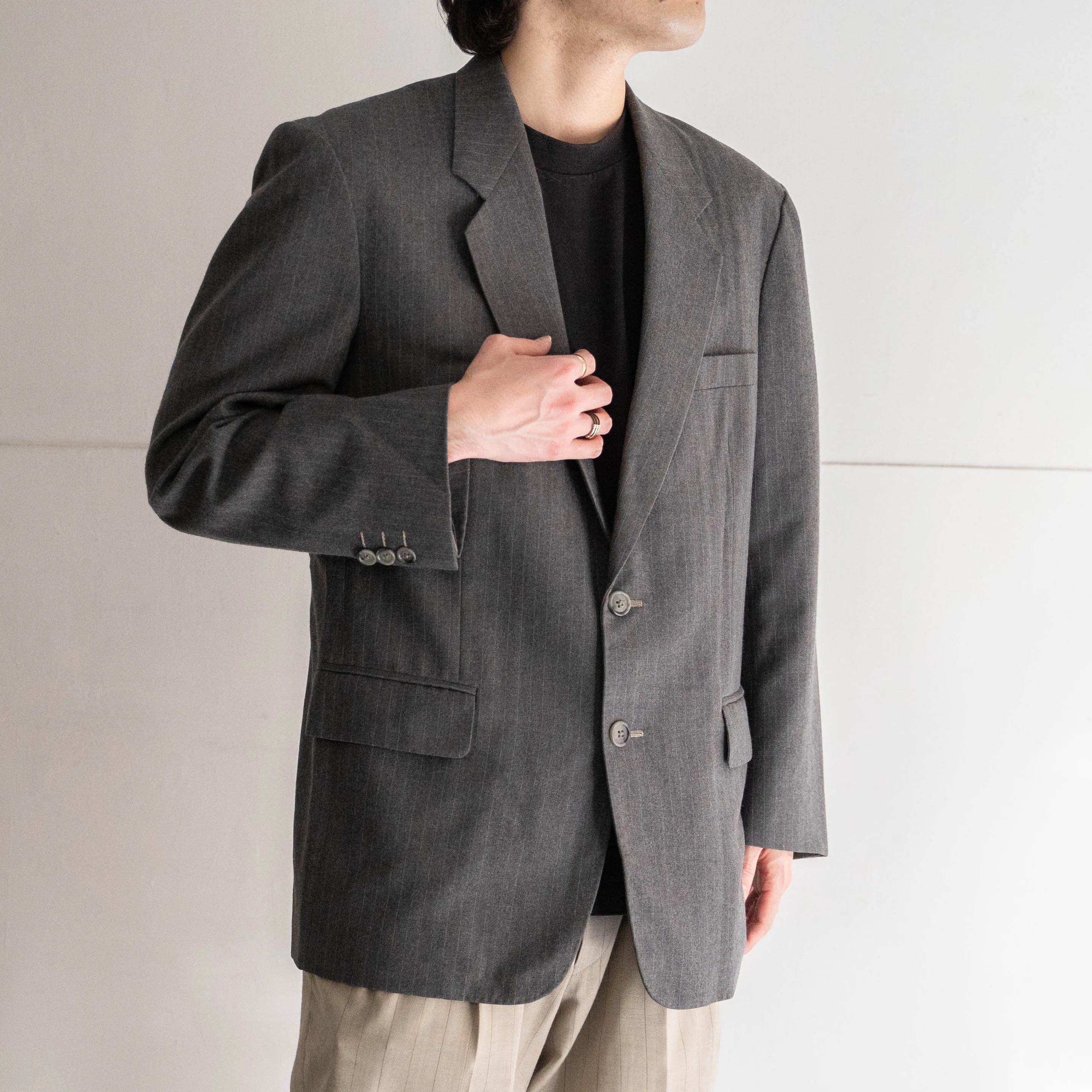 around 1980s japan vintage gray striped tailored jacket