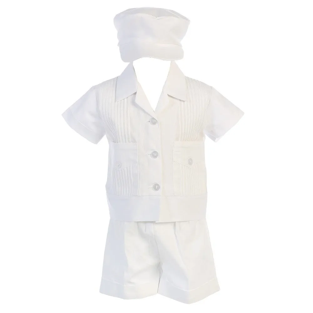 Baby Boys Pin Tuck Shirt Shorts Poly Cotton Baptism Christening Set 0-24M