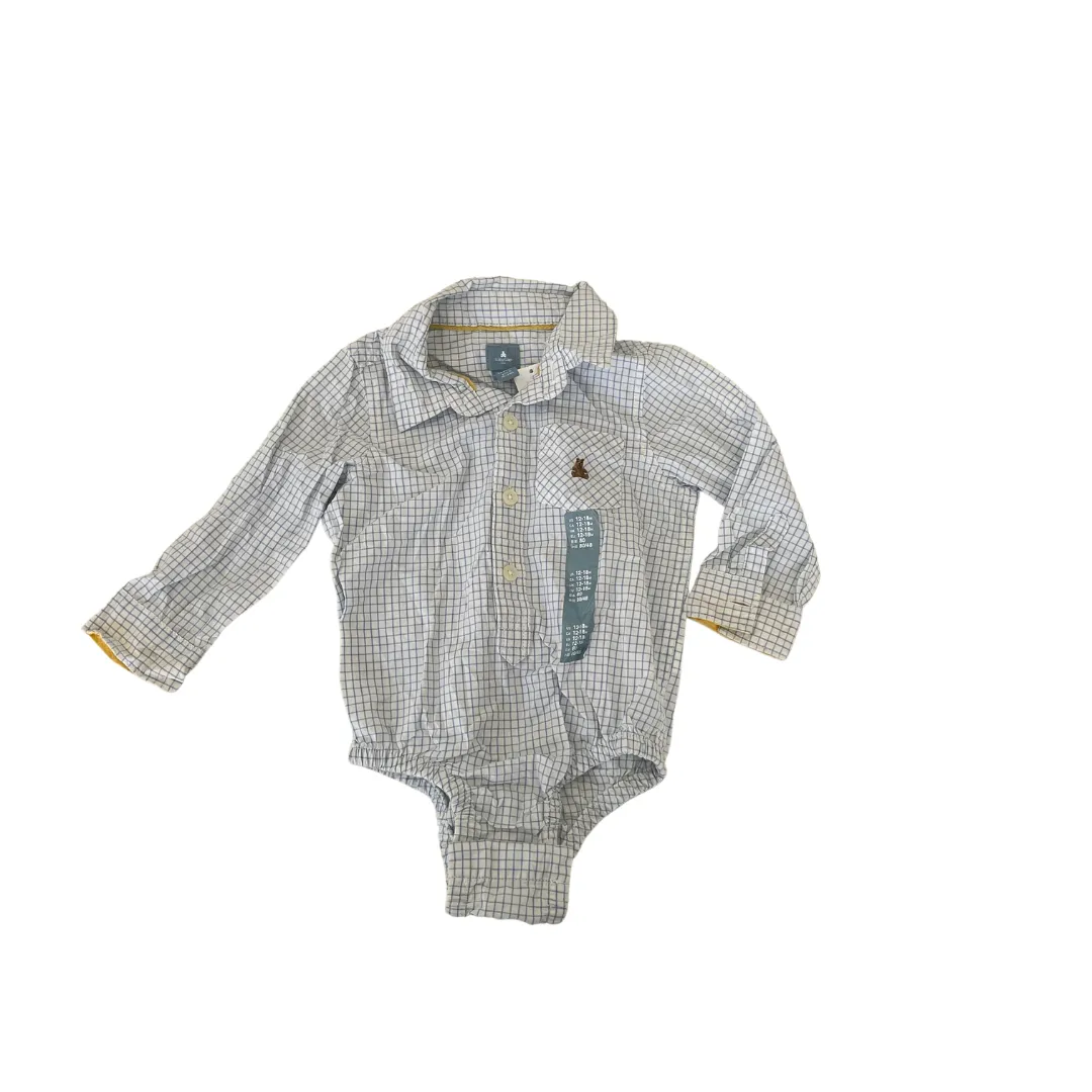 Baby Gap Blue Checked Teddy Bear Onesie (12 - 18 Months) | Brand New |