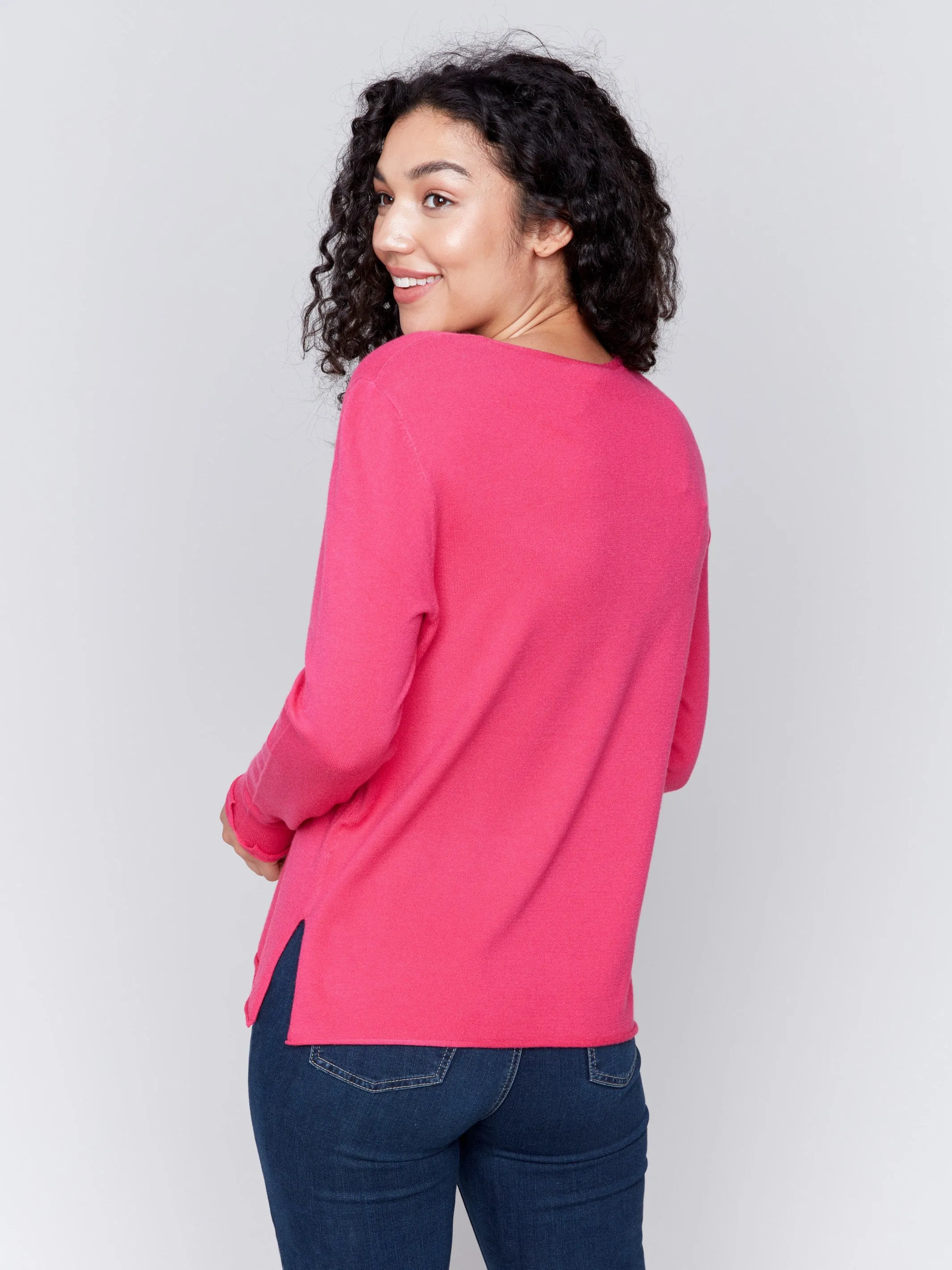 Basic V-Neck Sweater - Magenta