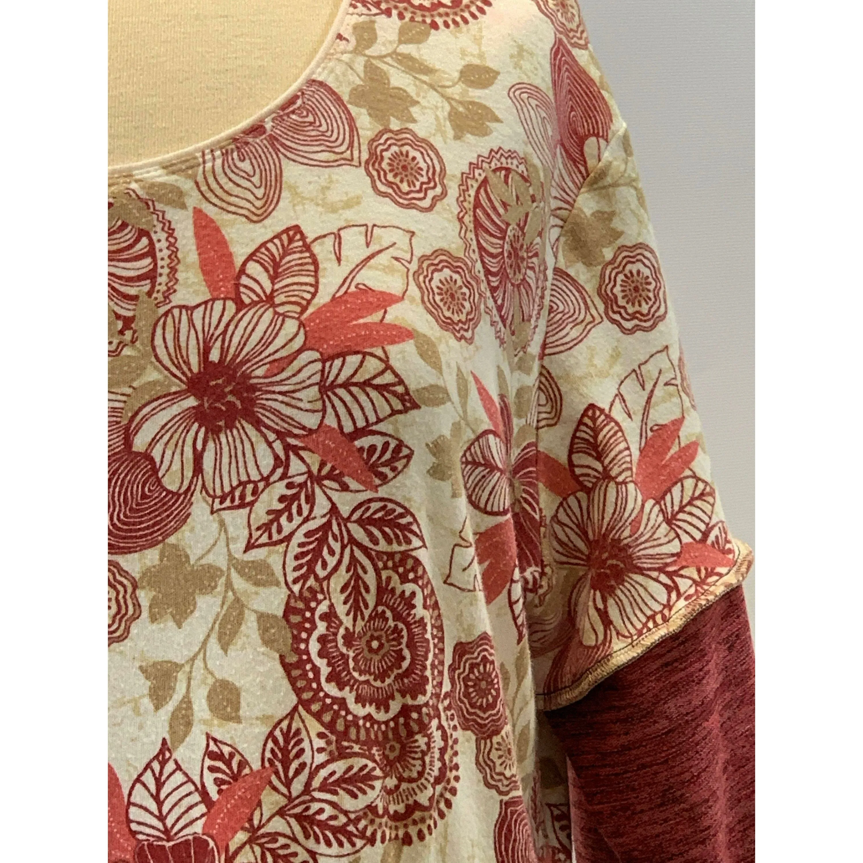 Beautiful Rose colored floral top from repurposed shirt in size XL