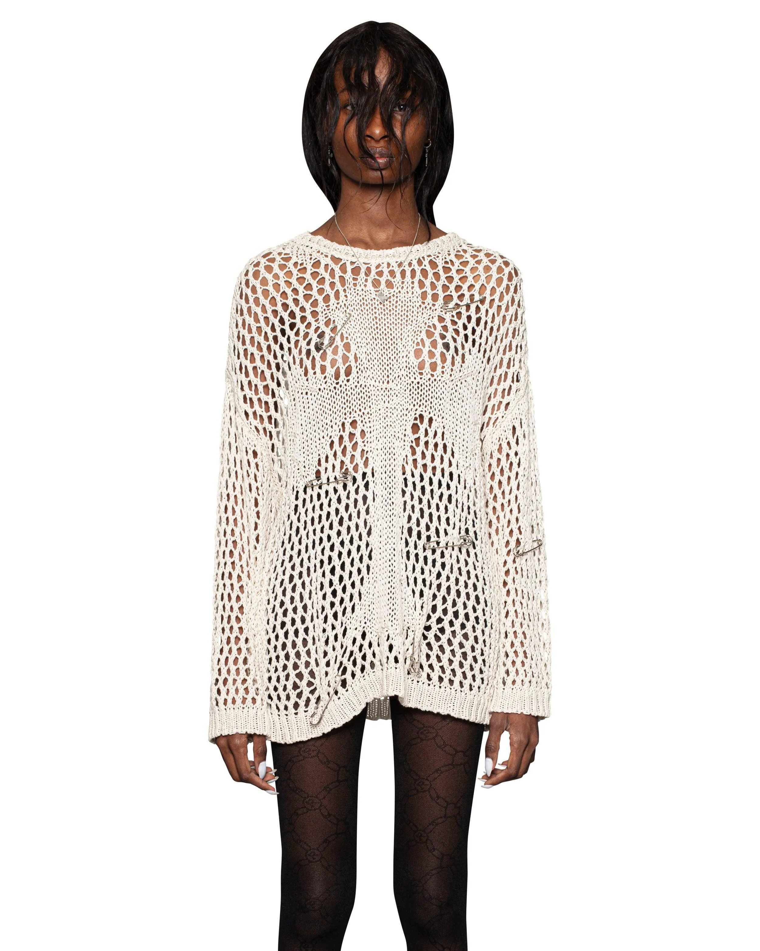 Beige Cross Net Sweater