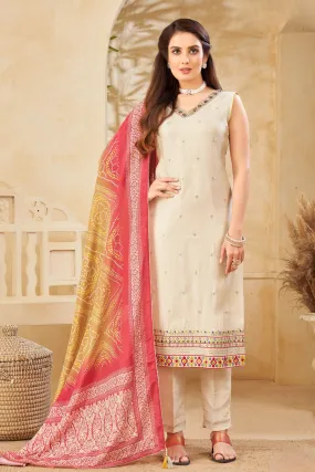 Beige Sequins, Zari, Zardozi and Gota Patti work Straight Cut Salwar Suit