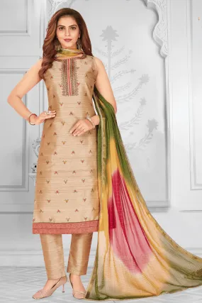 Beige Stone, Banaras, Beads and Thread work Straight Cut Salwar Suit