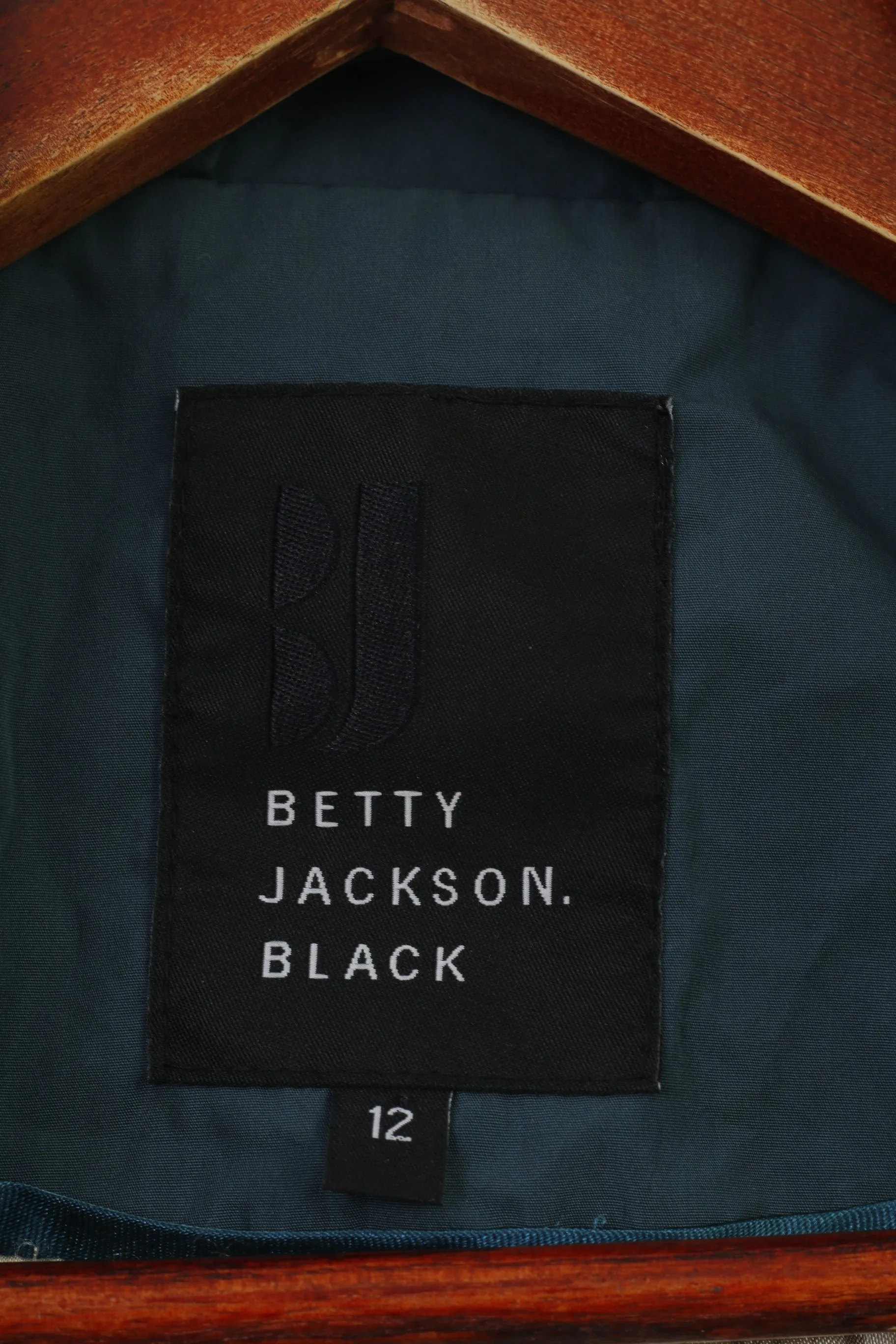 Betty Jackson Black Woman 12 (M) Jacket Green Belt Full Zipper Collar Waist Frills Vintage Top