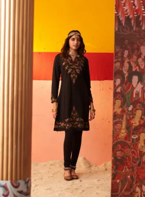 Black Embroidered Woollen Kurti for Women