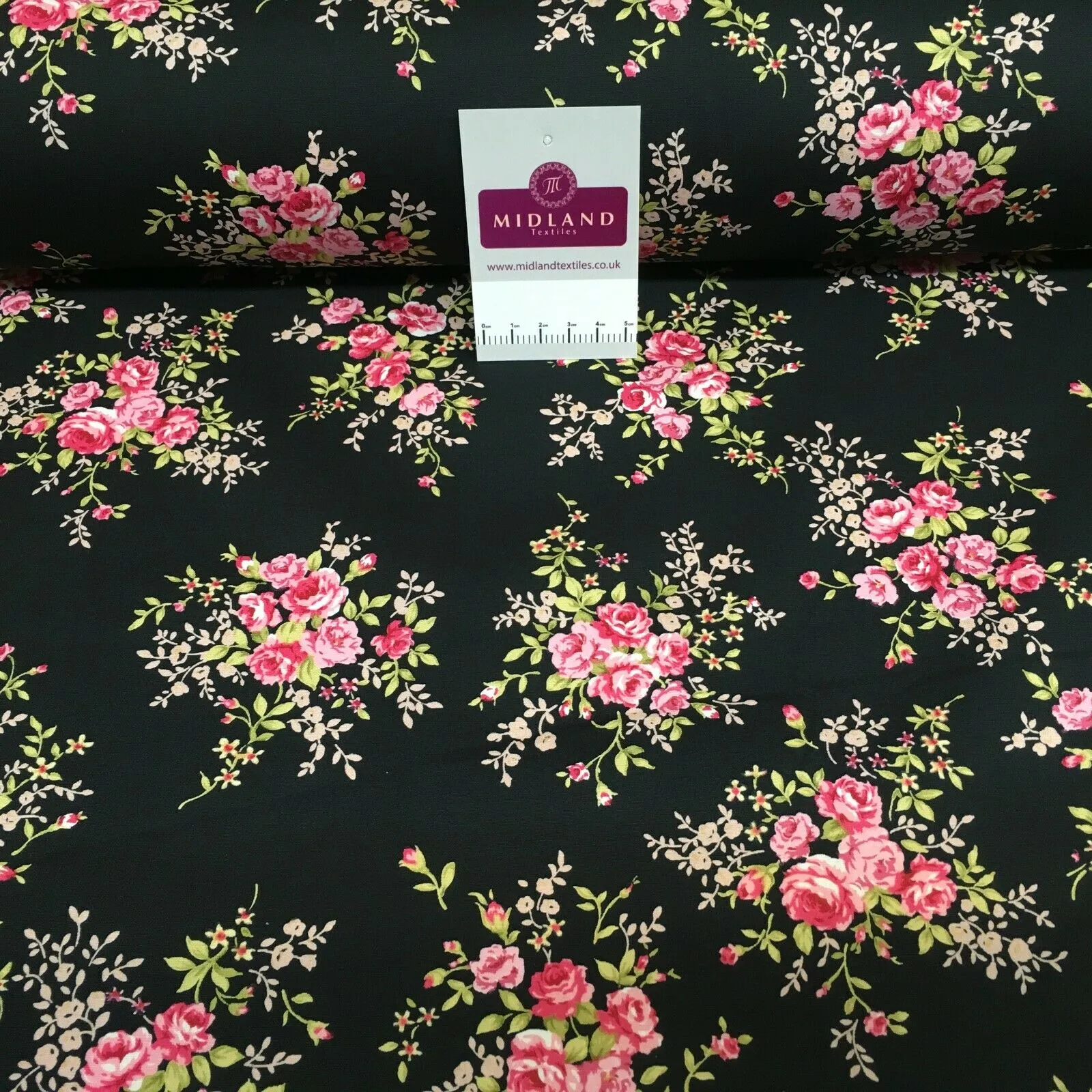 Black Pink Floral Vintage 100% cotton poplin craft mask Fabric MD1505 Mtex