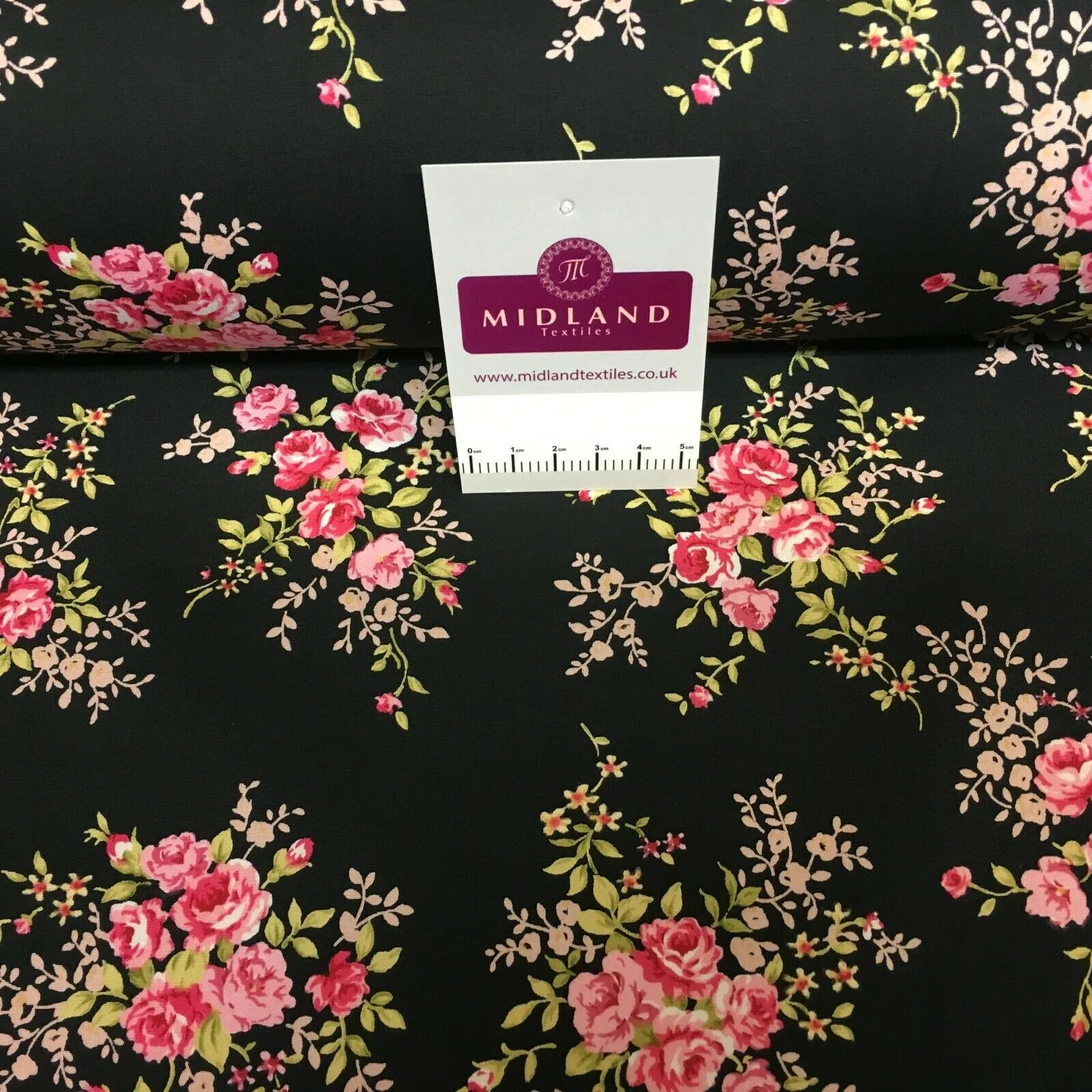 Black Pink Floral Vintage 100% cotton poplin craft mask Fabric MD1505 Mtex