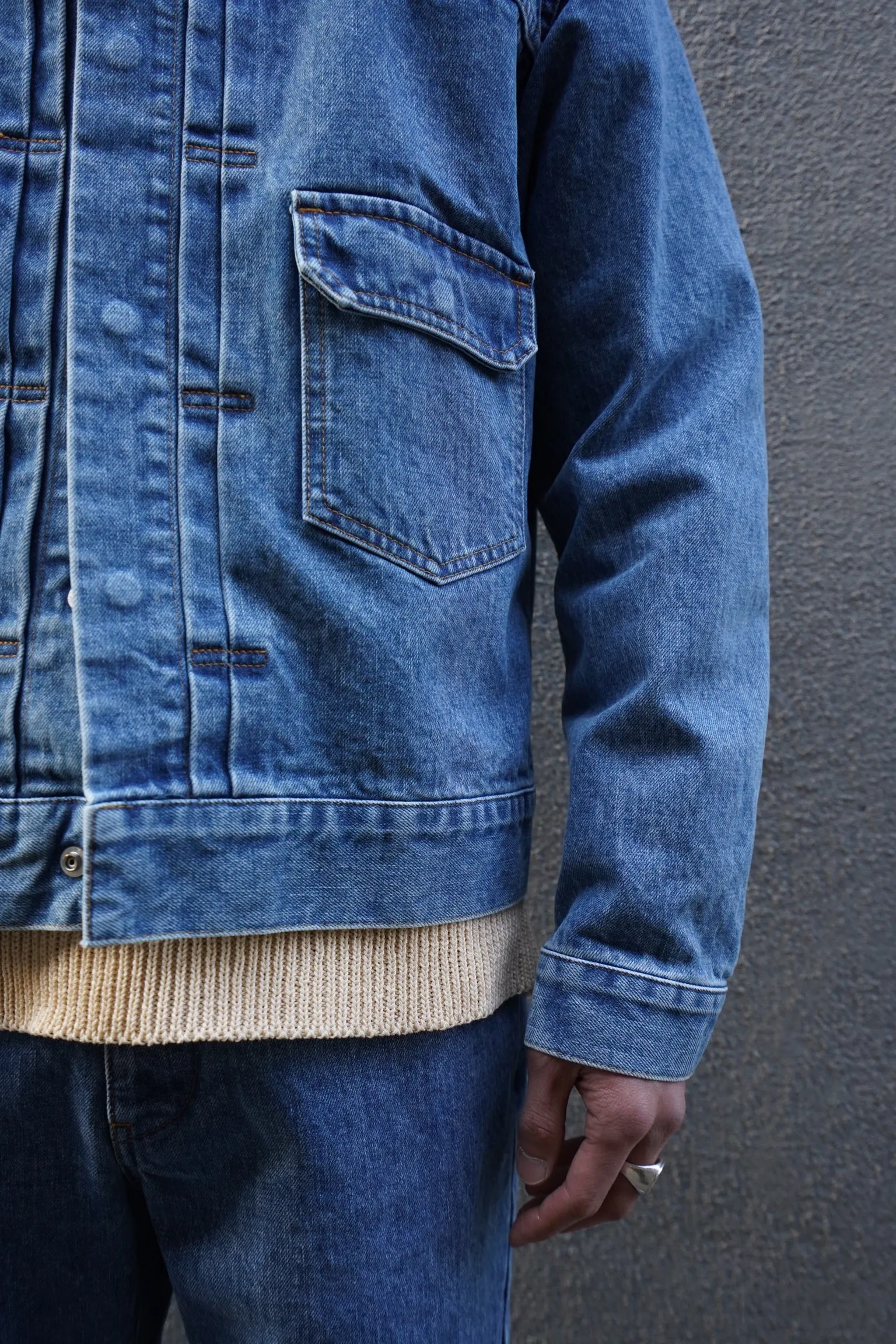 Bleaching Denim Blouson (L.BLUE)