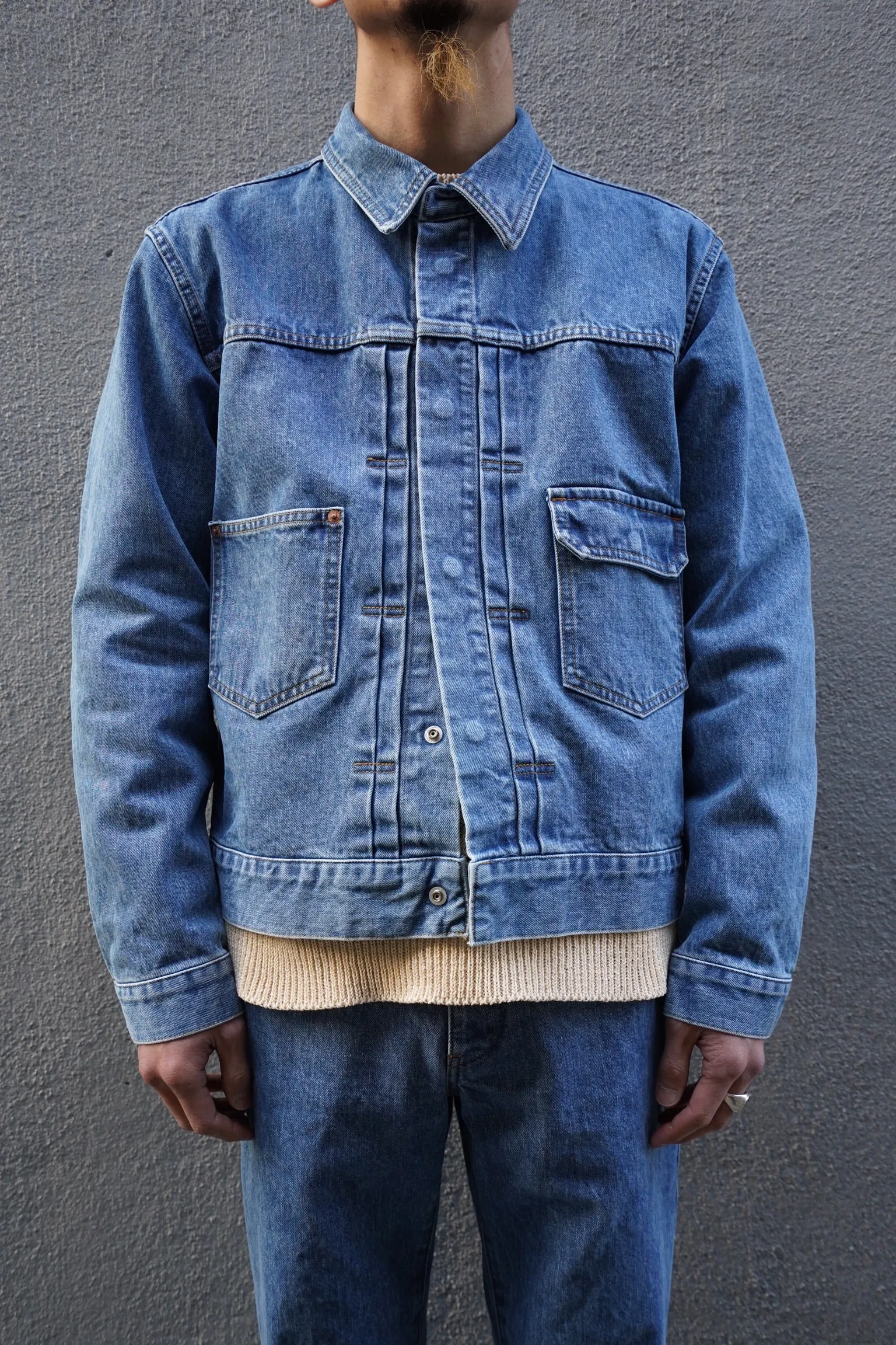 Bleaching Denim Blouson (L.BLUE)