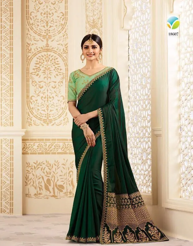 Blended green traditional saree