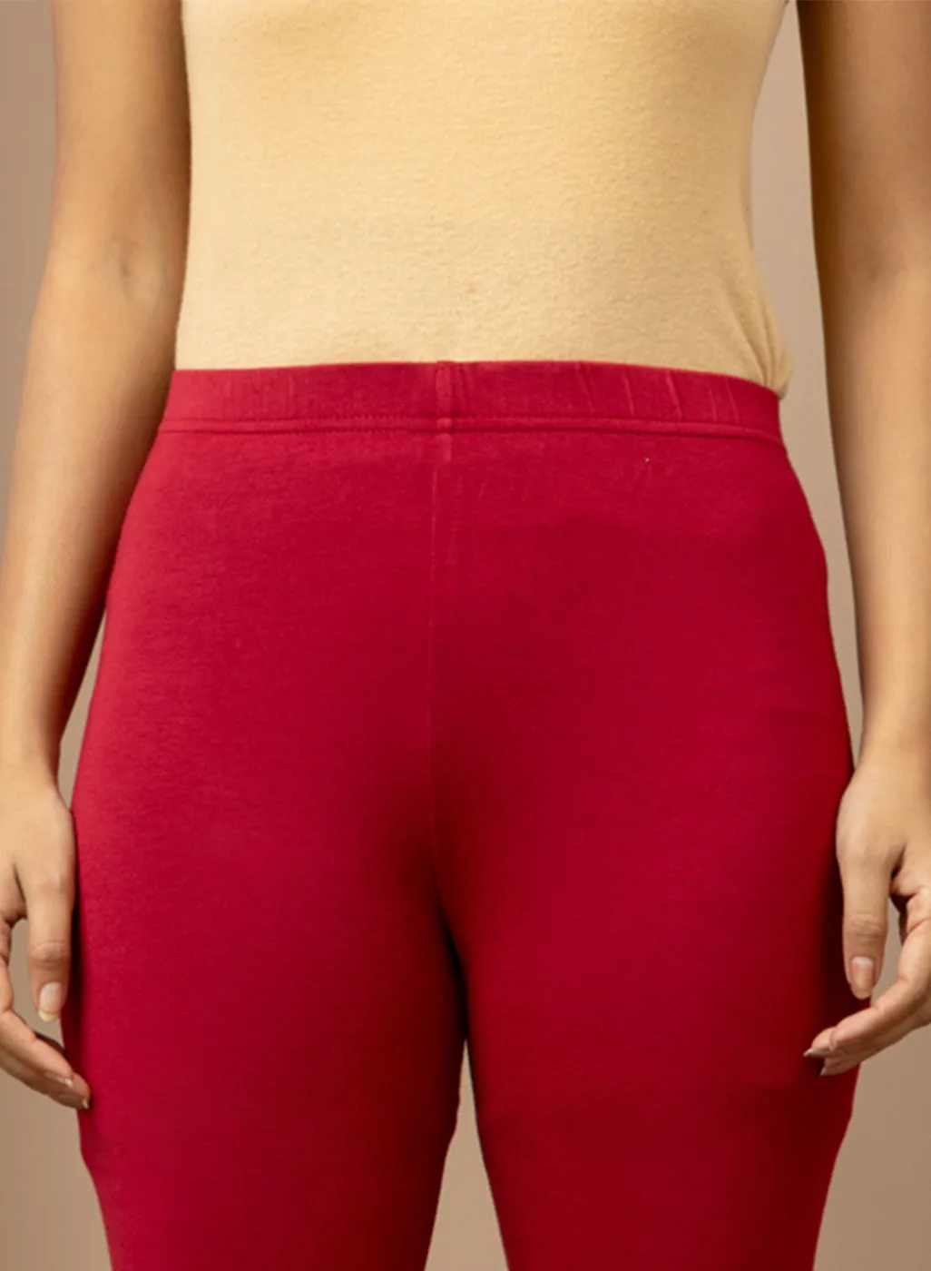 Blood Red Ankle Length Plain Legging