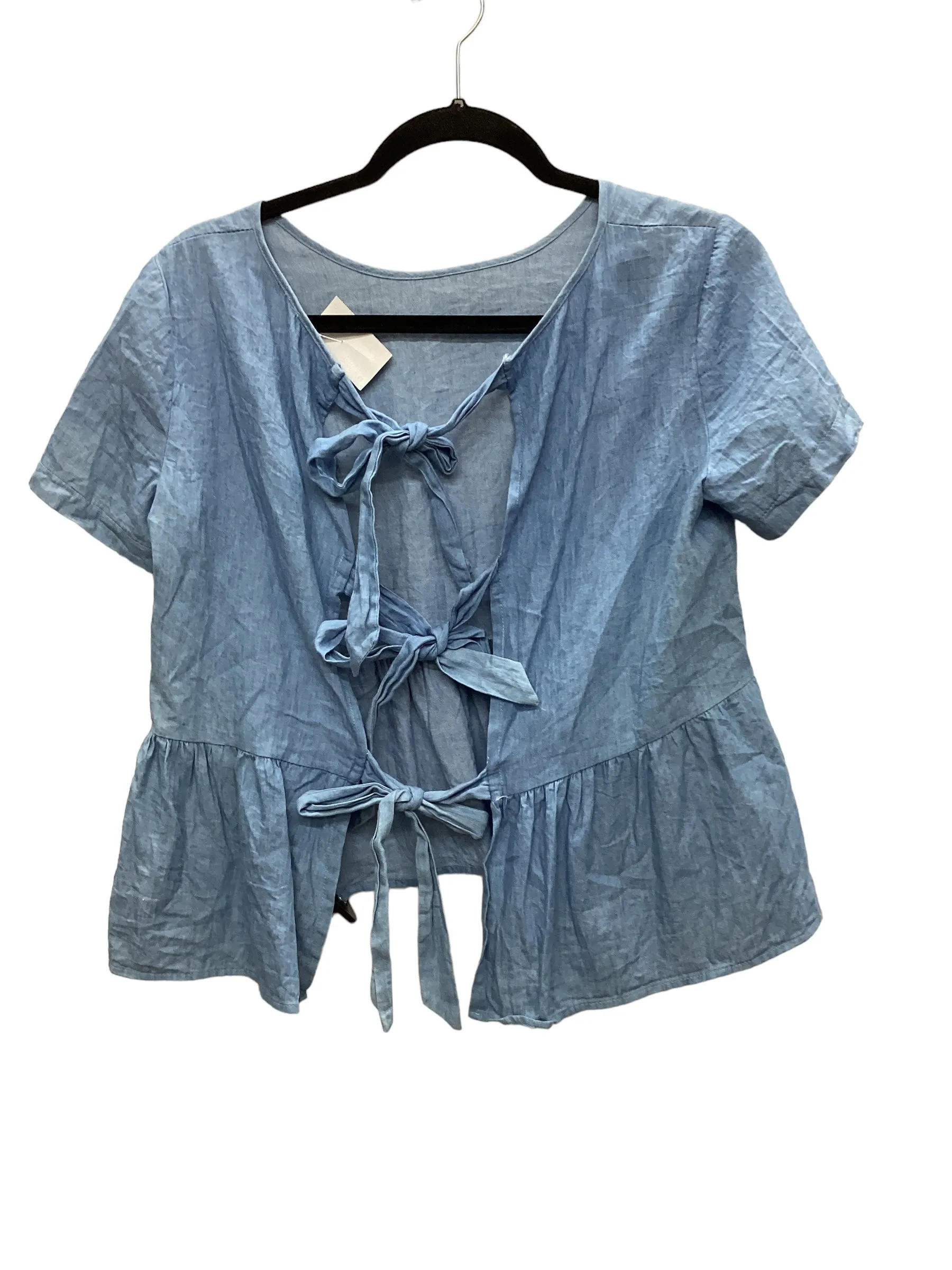 Blue Denim Top Short Sleeve Clothes Mentor, Size S