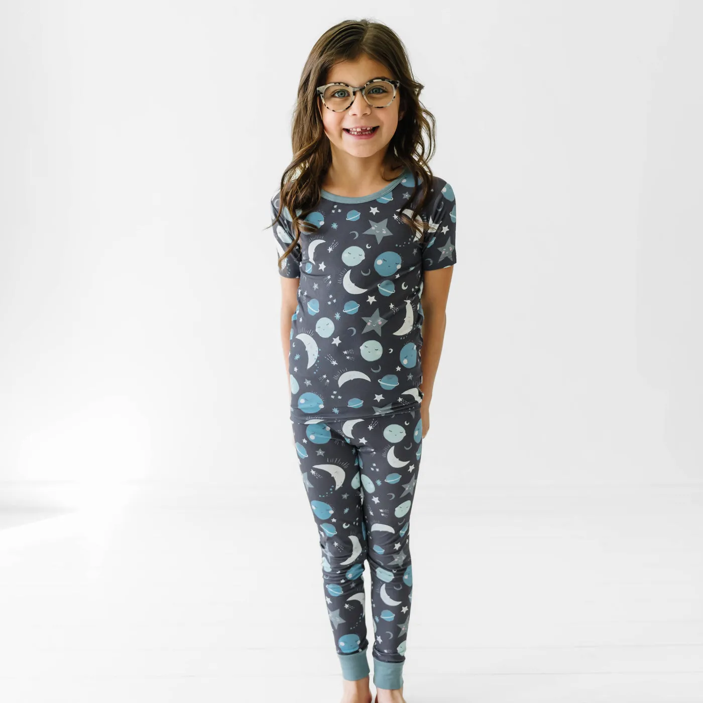 Blue To the Moon & Back Two-Piece Short Sleeve Pajama Set