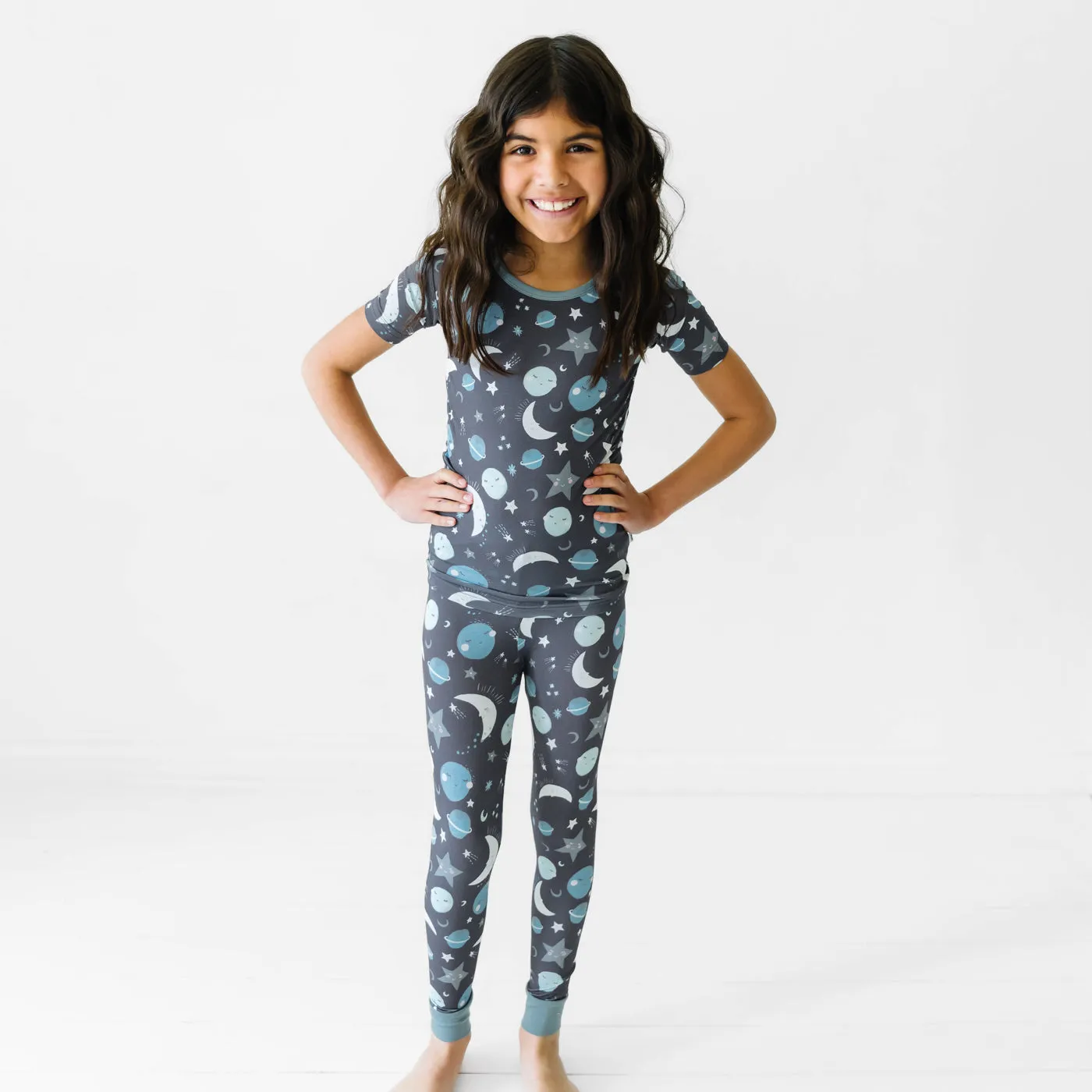 Blue To the Moon & Back Two-Piece Short Sleeve Pajama Set