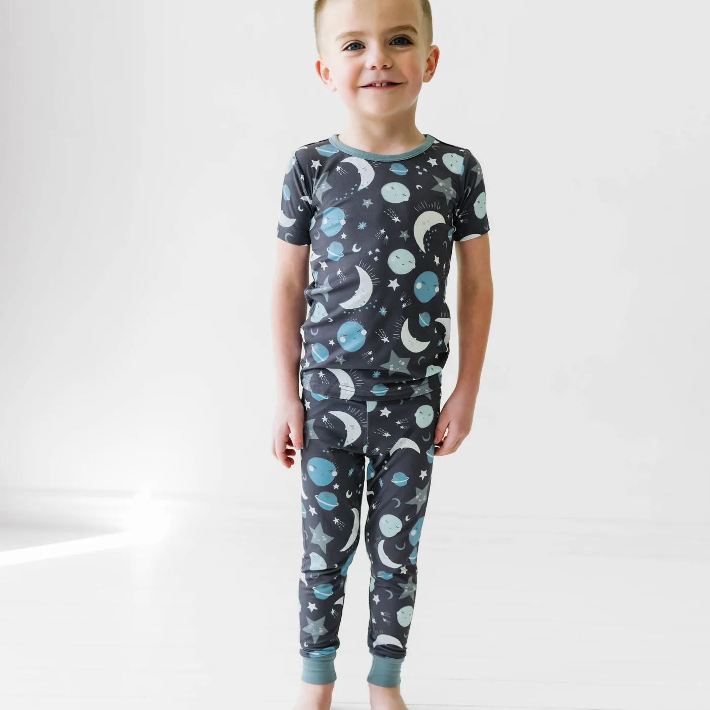 Blue To the Moon & Back Two-Piece Short Sleeve Pajama Set