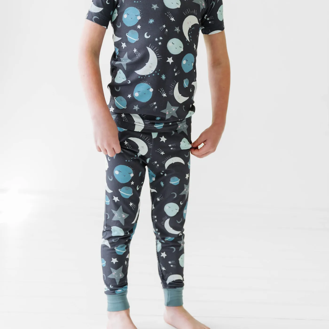 Blue To the Moon & Back Two-Piece Short Sleeve Pajama Set