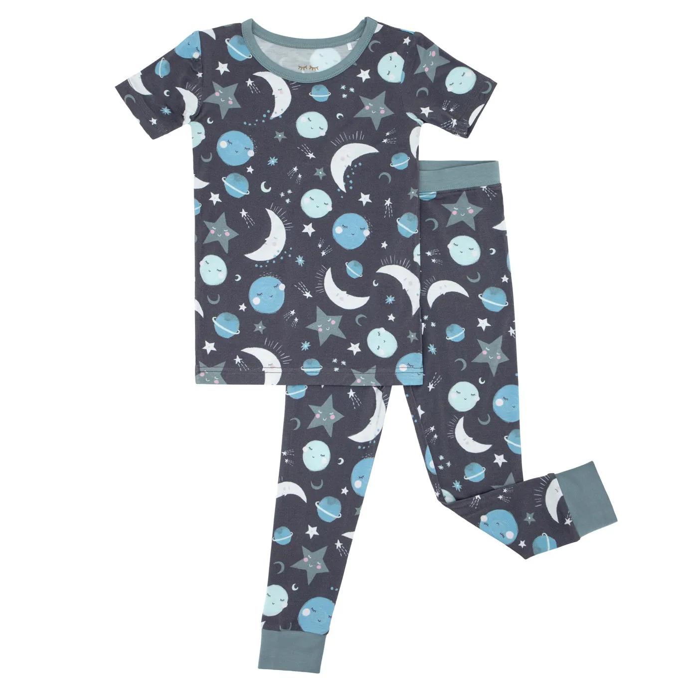 Blue To the Moon & Back Two-Piece Short Sleeve Pajama Set