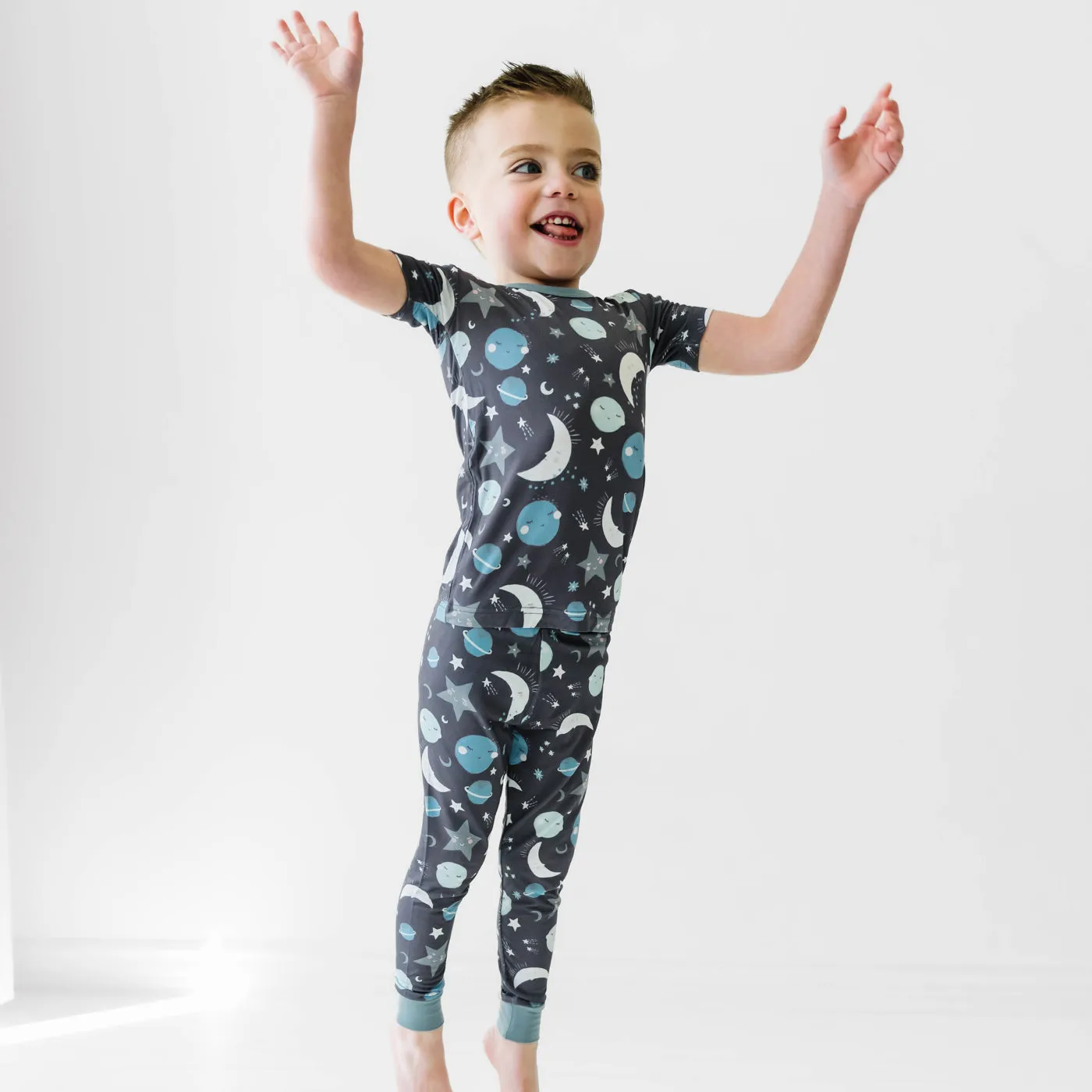 Blue To the Moon & Back Two-Piece Short Sleeve Pajama Set