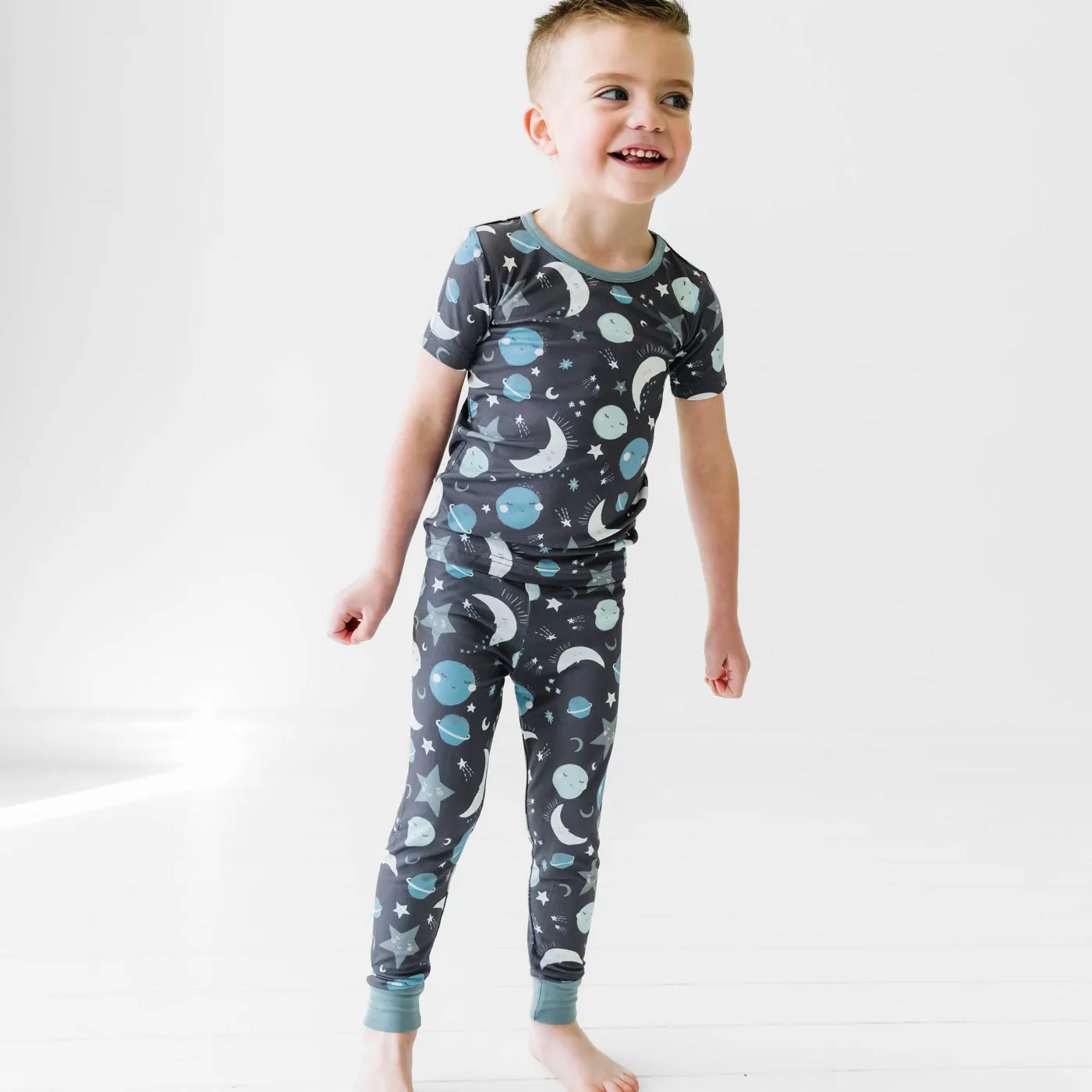 Blue To the Moon & Back Two-Piece Short Sleeve Pajama Set