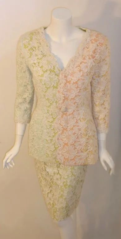 BOB MACKIE Circa 1980s Lace Embroidered Skirt Suit