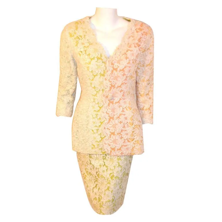 BOB MACKIE Circa 1980s Lace Embroidered Skirt Suit