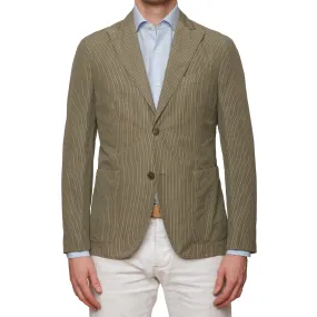 BOGLIOLI "K. Jacket" Khaki Striped Cotton-Linen-Mohair Peak lapel Jacket 48 NEW US 38