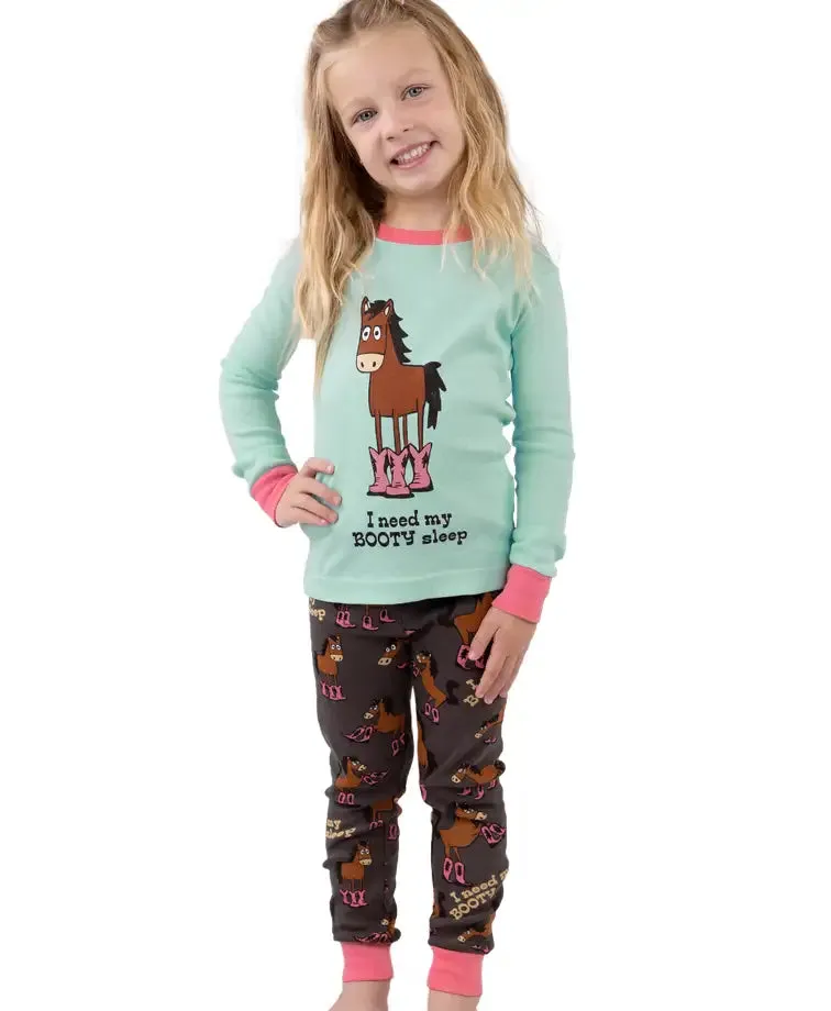 Booty Sleep Blue Kid's Horse Long Sleeve PJ's