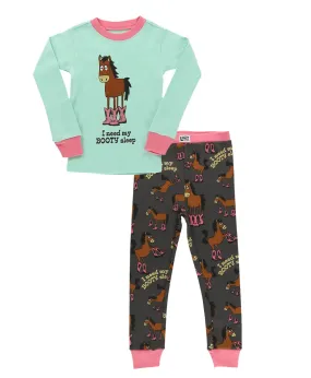 Booty Sleep Blue Kid's Horse Long Sleeve PJ's