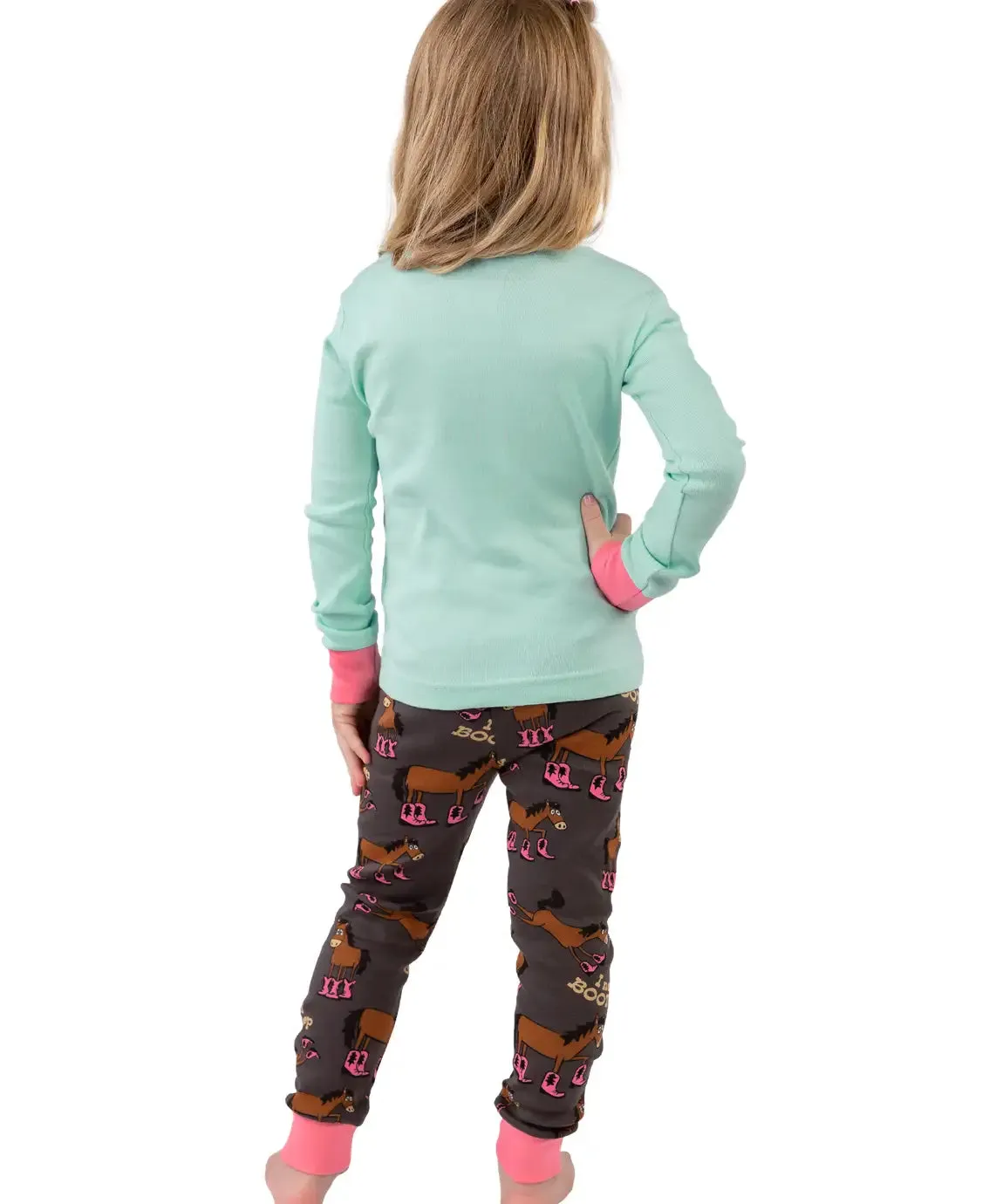 Booty Sleep Blue Kid's Horse Long Sleeve PJ's