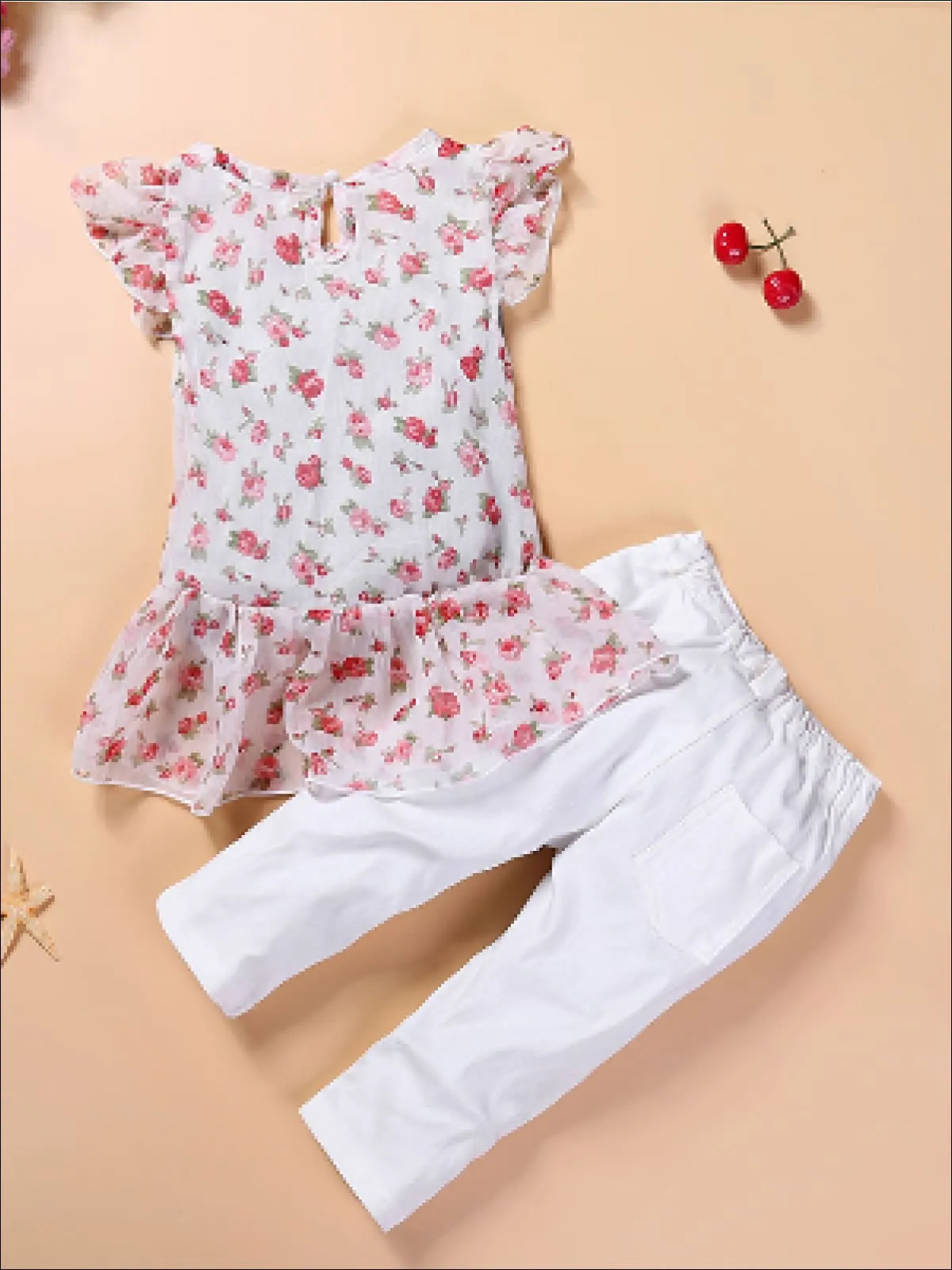 Bouquet Belle Ruffle Tunic And White Pants Set