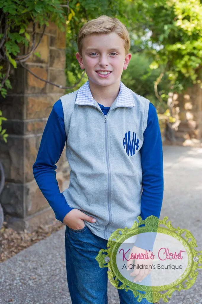 Boys Grey with Green Gingham Vest