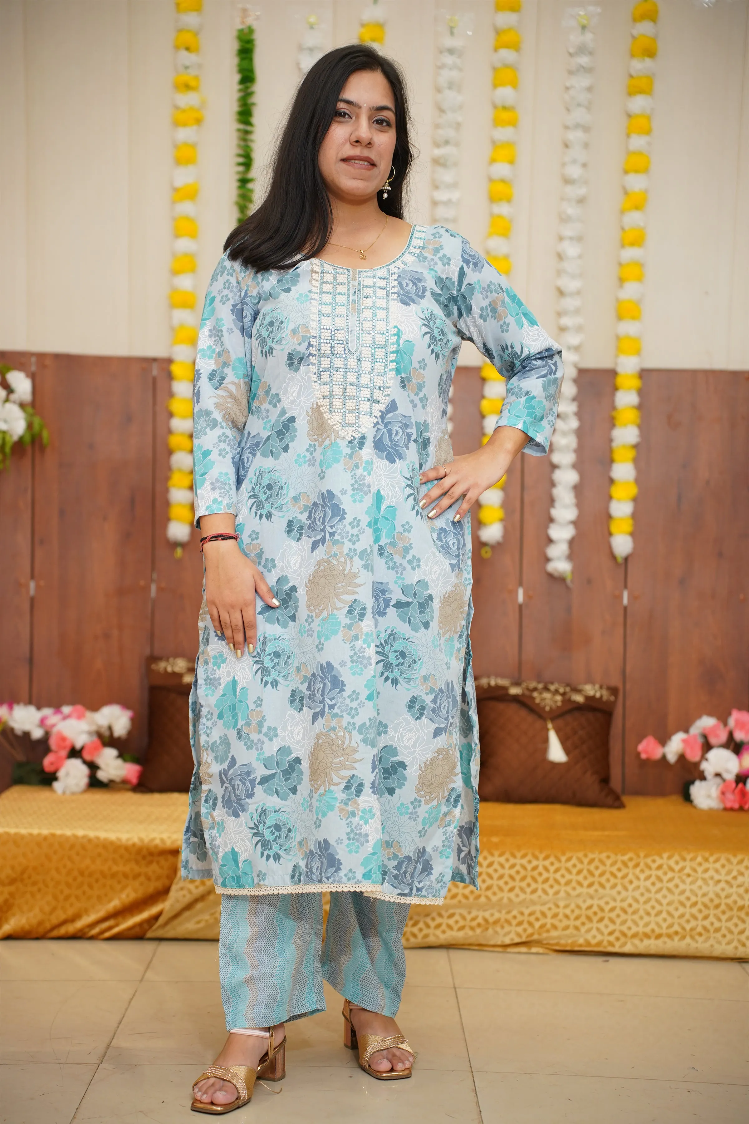 Breezy Sky Floral Suit Set