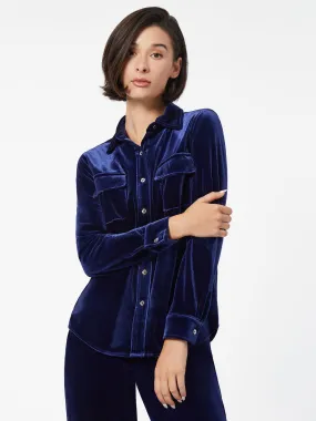 Button-Front Velour Utility Shirt