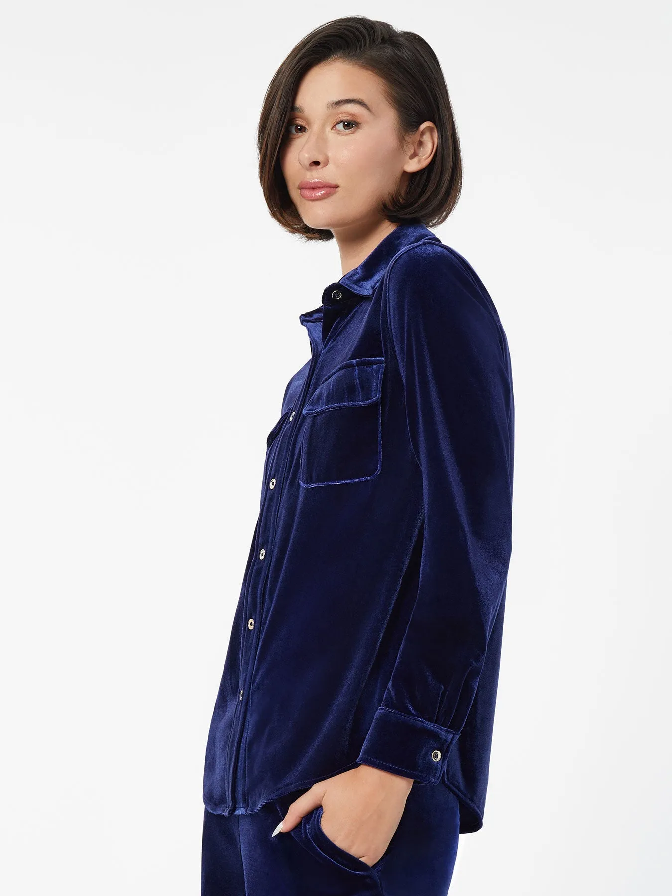 Button-Front Velour Utility Shirt