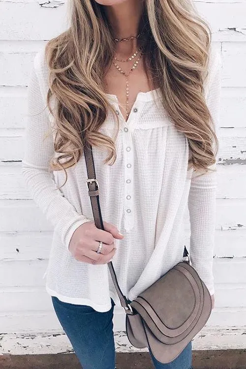 Button Long Sleeve Henley shirt