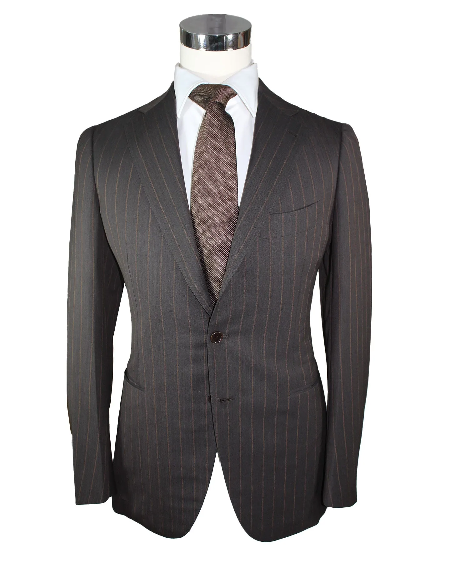 Cesare Attolini Suit Black Brown Stripes EU 46/ US 36