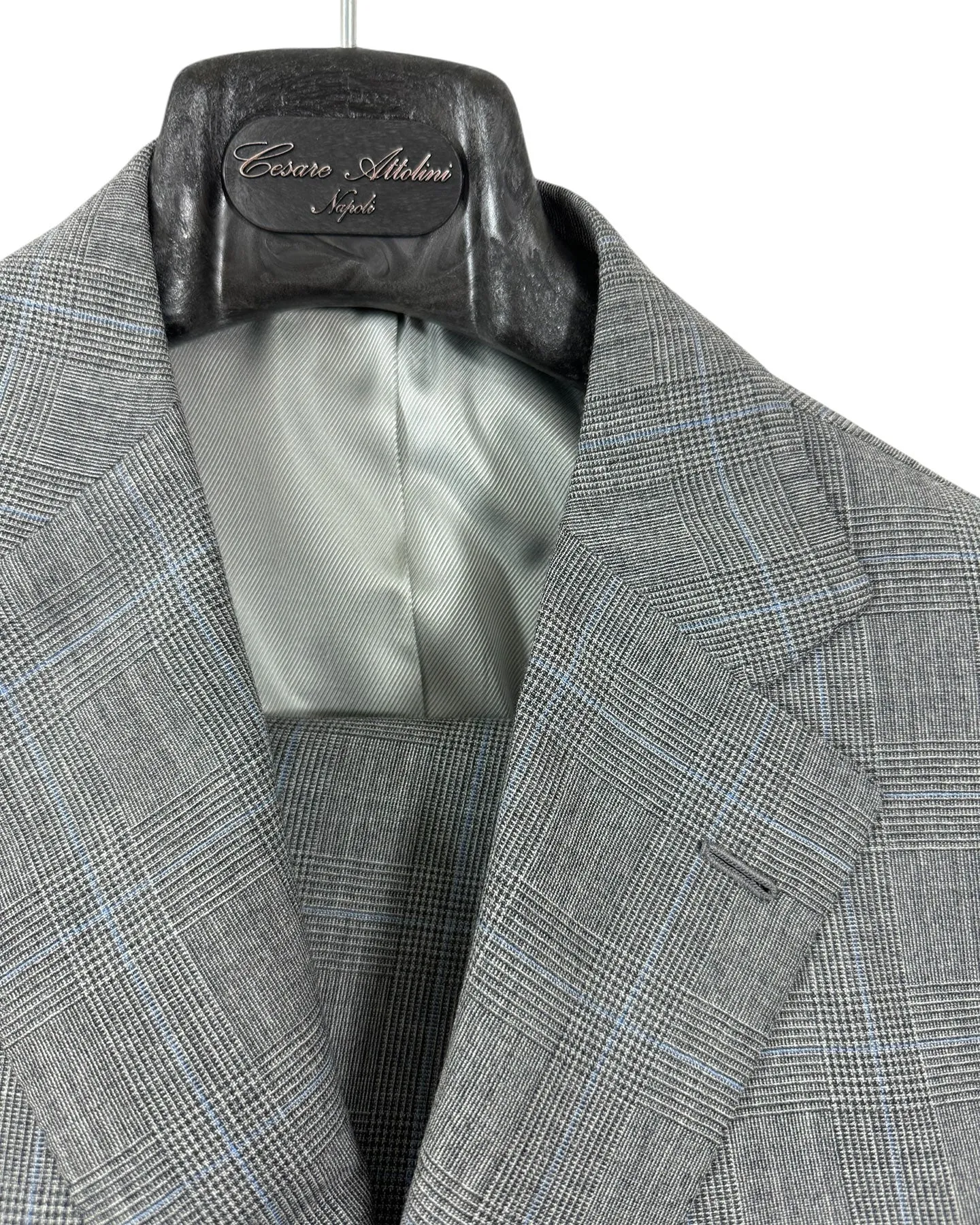 Cesare Attolini Suit Gray Blue Plaid EU 50/ US 40