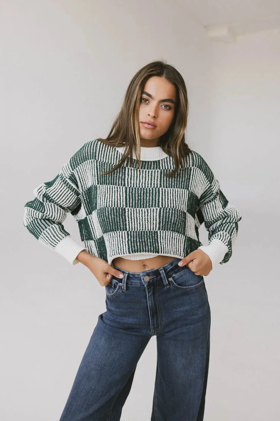 Cielo Checkered Sweater in Green