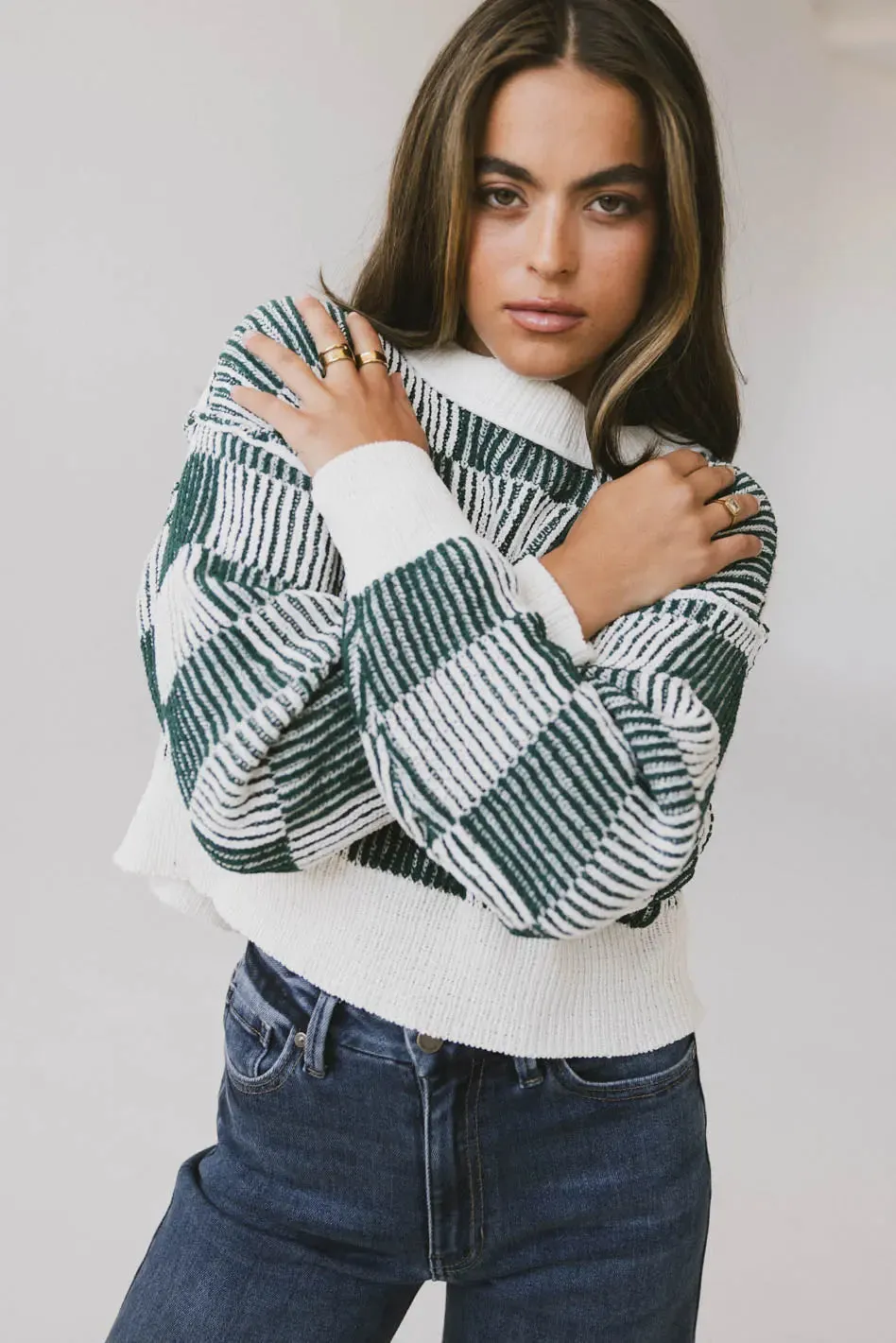 Cielo Checkered Sweater in Green